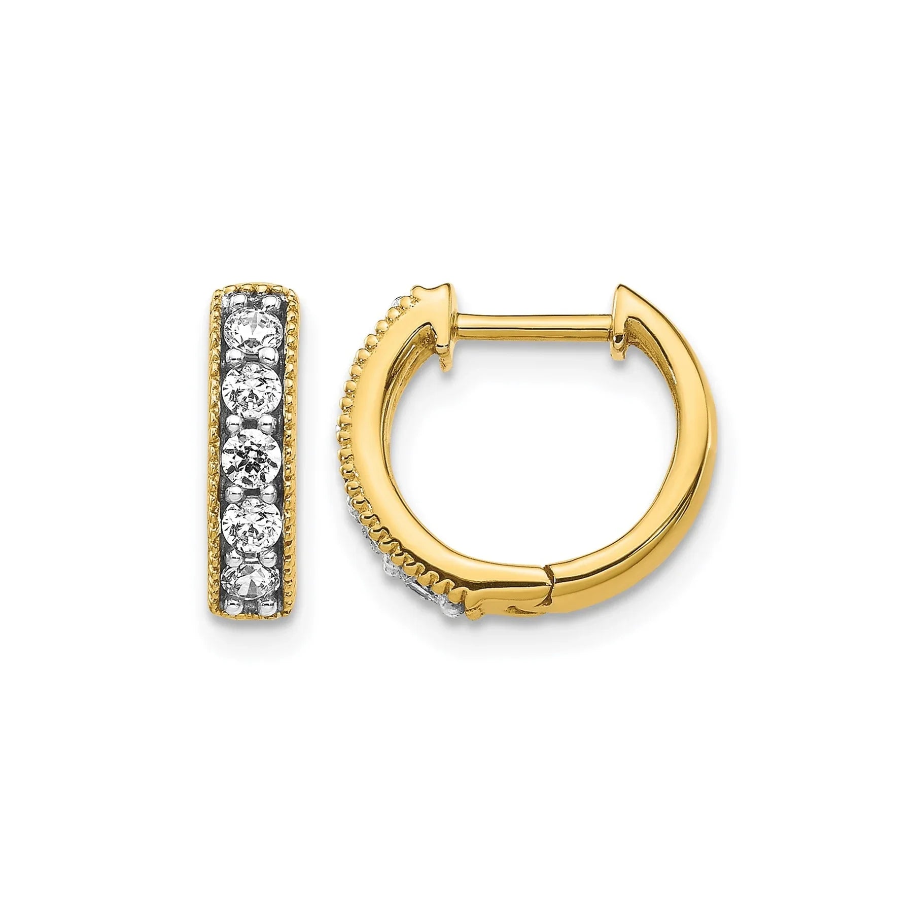14k Gold Diamond Milgrain Hinged Hoop Earrings - Fine Diamond