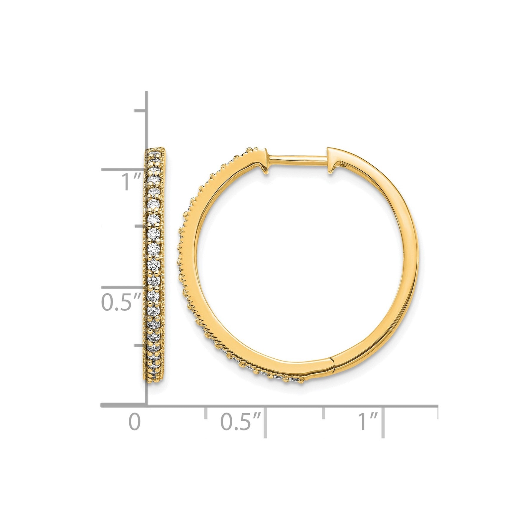 14k Gold Lab Grown Diamond Round Hinged Hoop Earrings