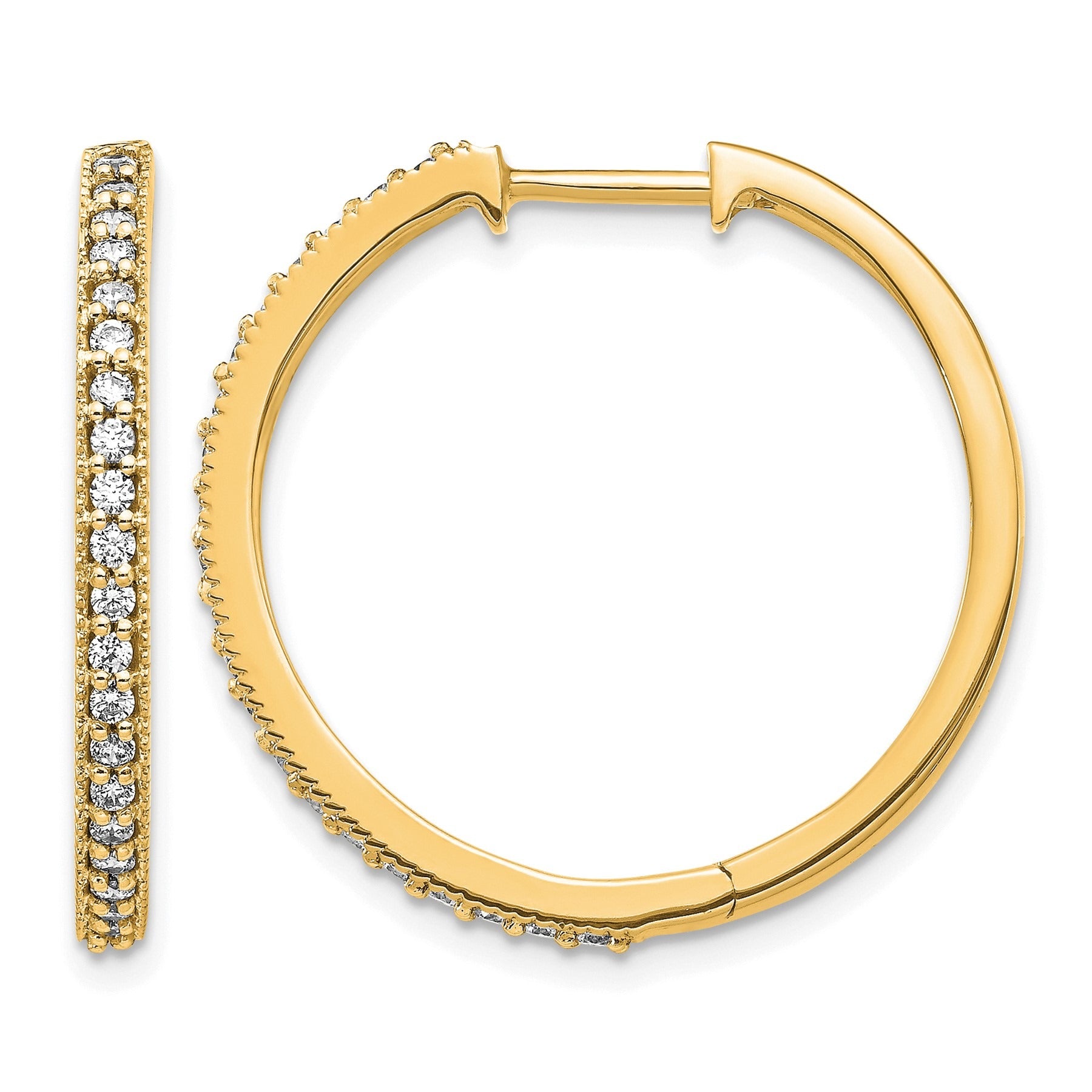 14k Gold Lab Grown Diamond Round Hinged Hoop Earrings