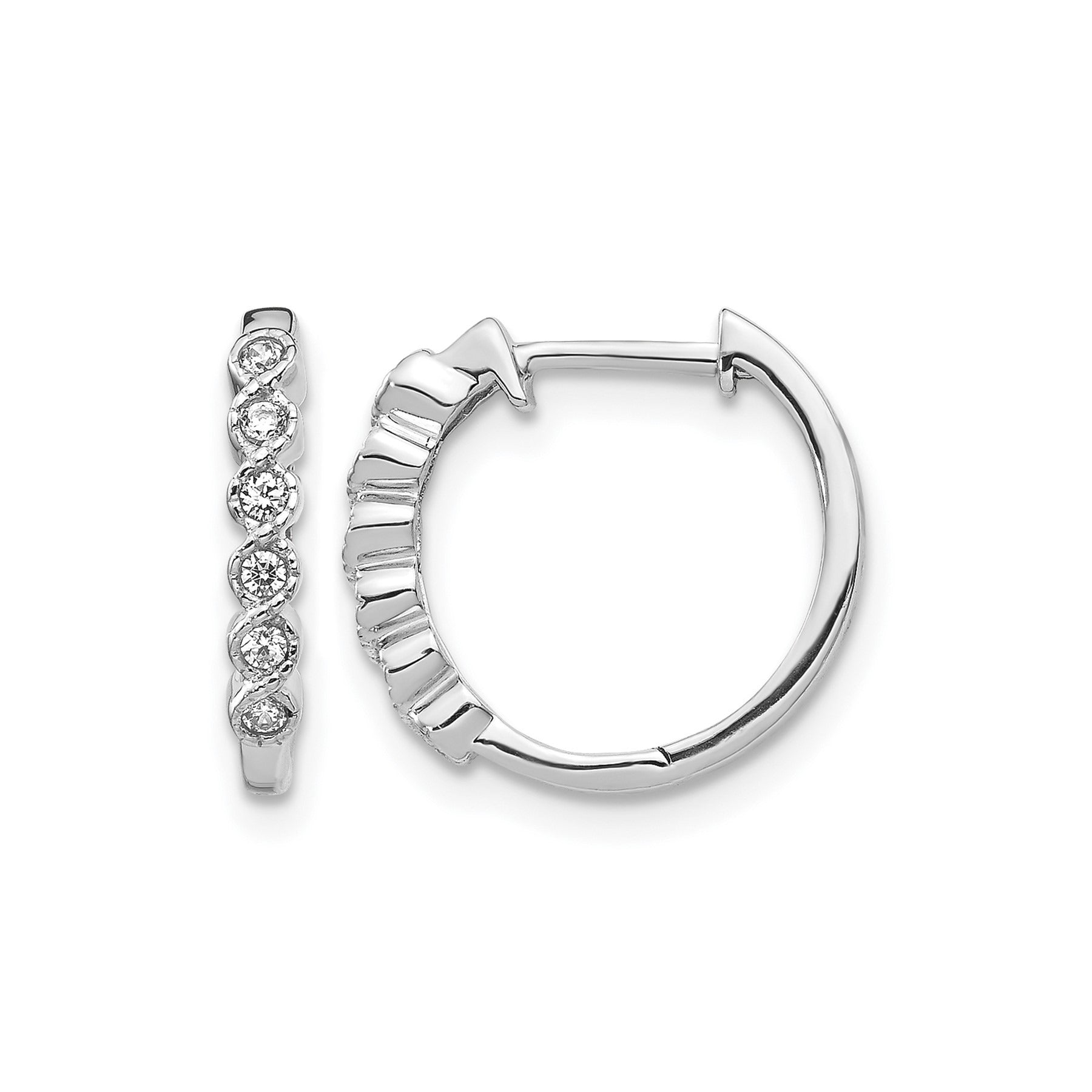 14K White Gold Lab Grown Diamond Hinged Hoop Earrings 0.12 Ct