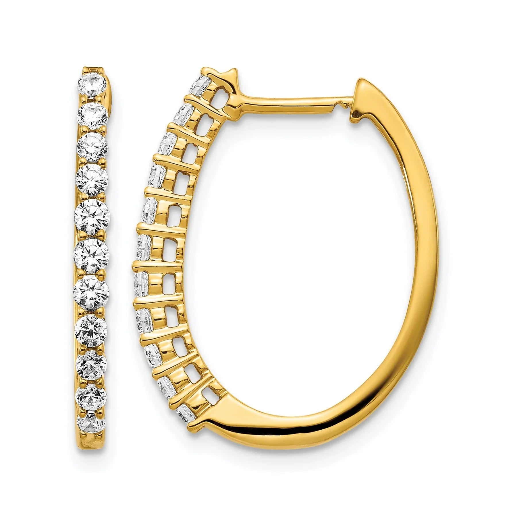 14k Gold Lab Grown Diamond Hinged Medium Hoop Earrings - Fine Diamond