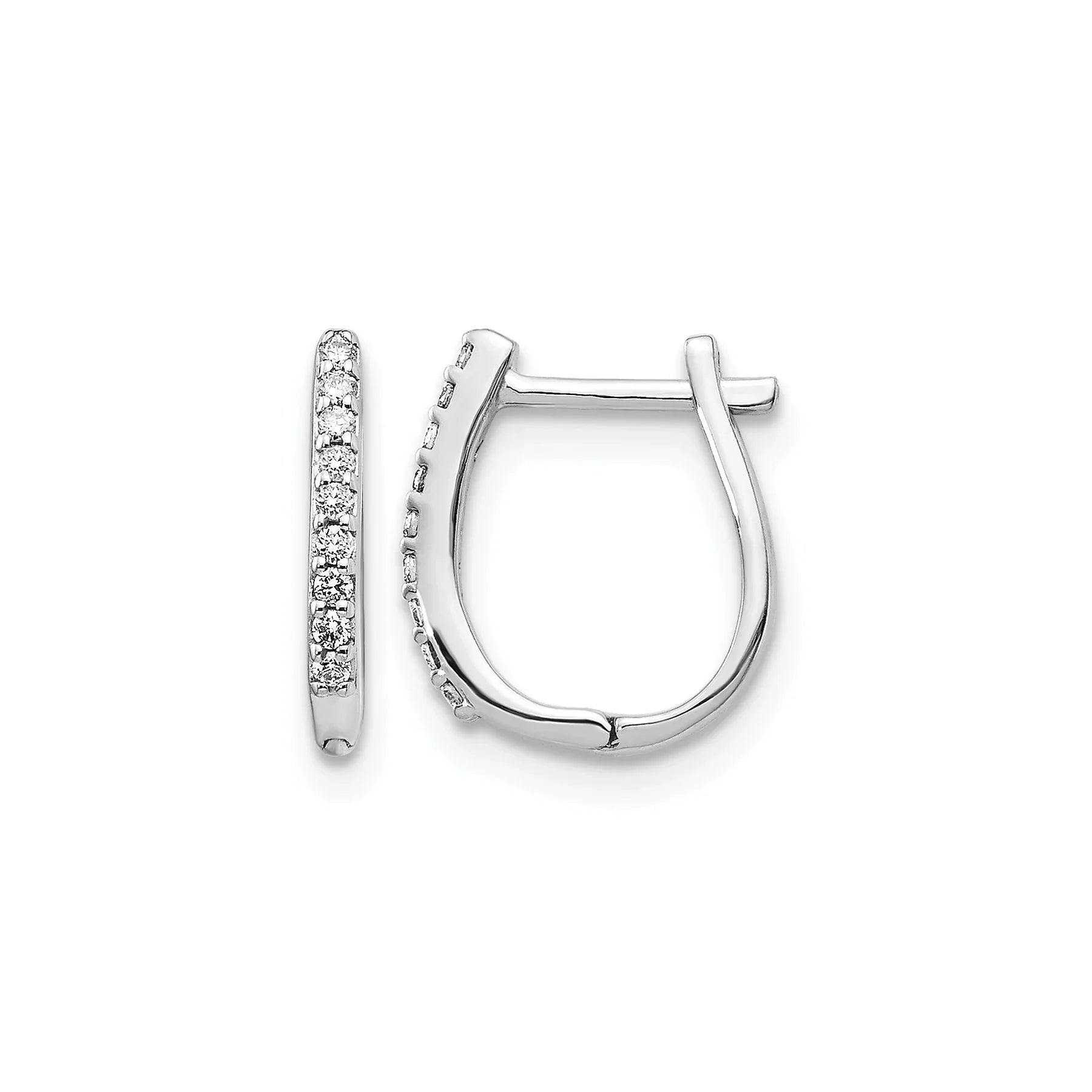 14K White Gold Lab Grown Diamond Hinged Hoop Earrings - Fine Diamond