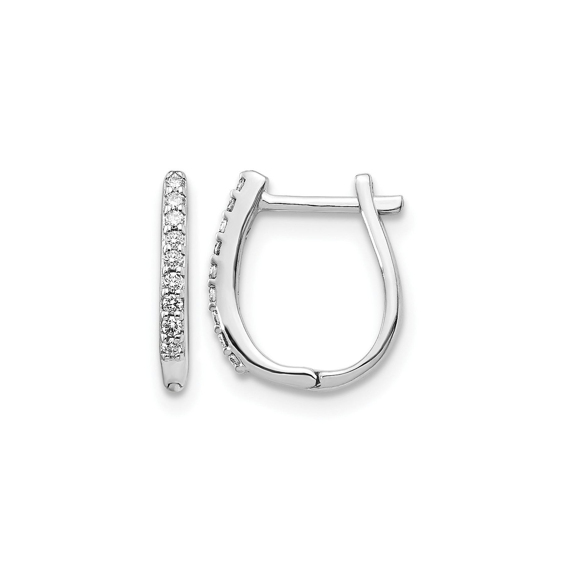 14K White Gold Lab Grown Diamond Hinged Hoop Earrings 0.108 Ct