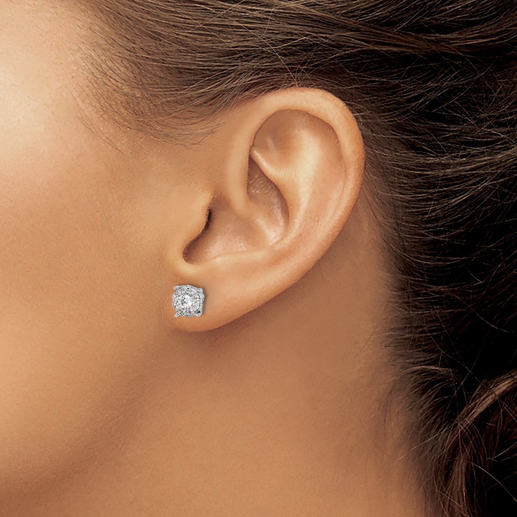 Lab Grown Diamond Halo Stud Earrings 14k White Gold