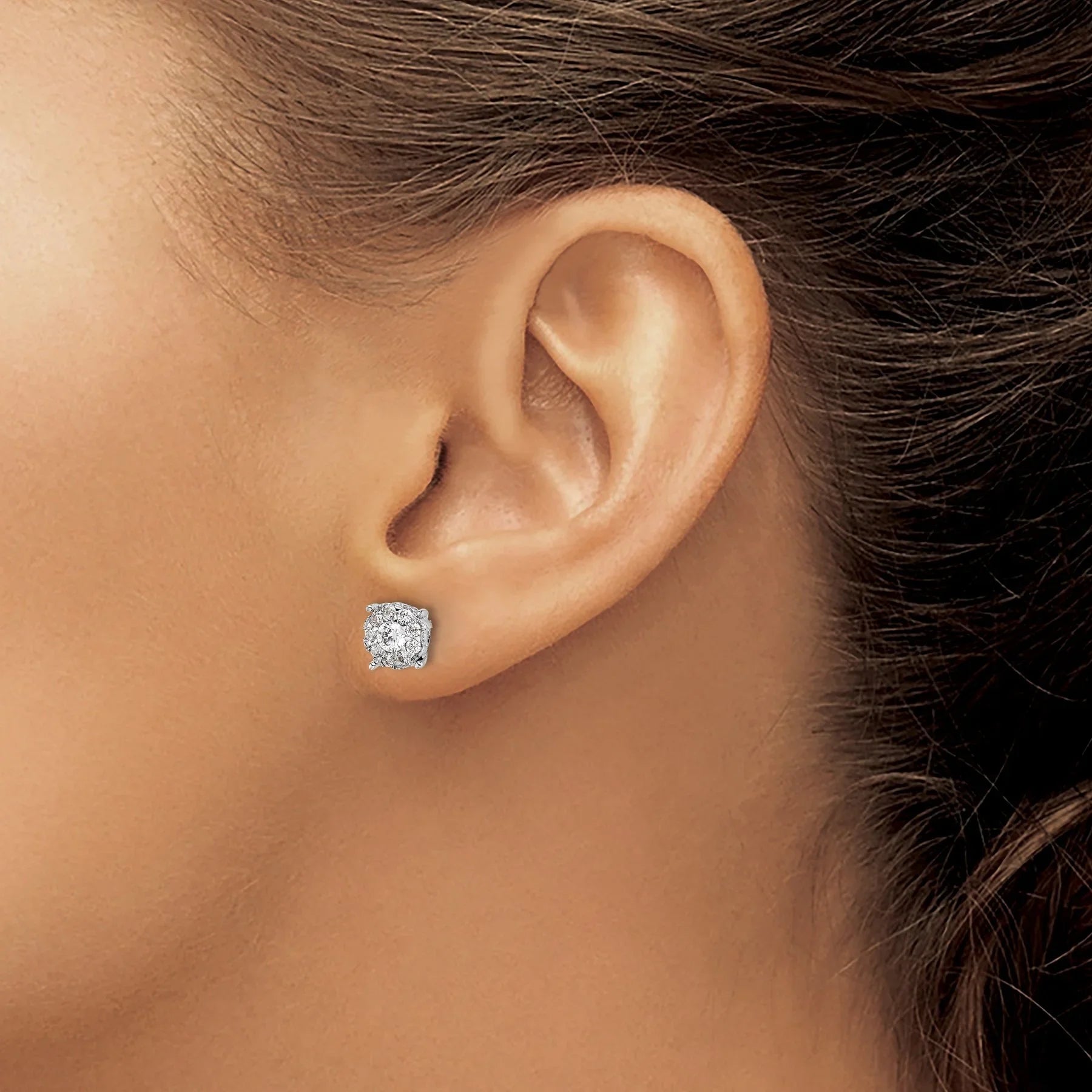 Lab Grown Diamond Halo Stud Earrings 14k White Gold - Fine Diamond