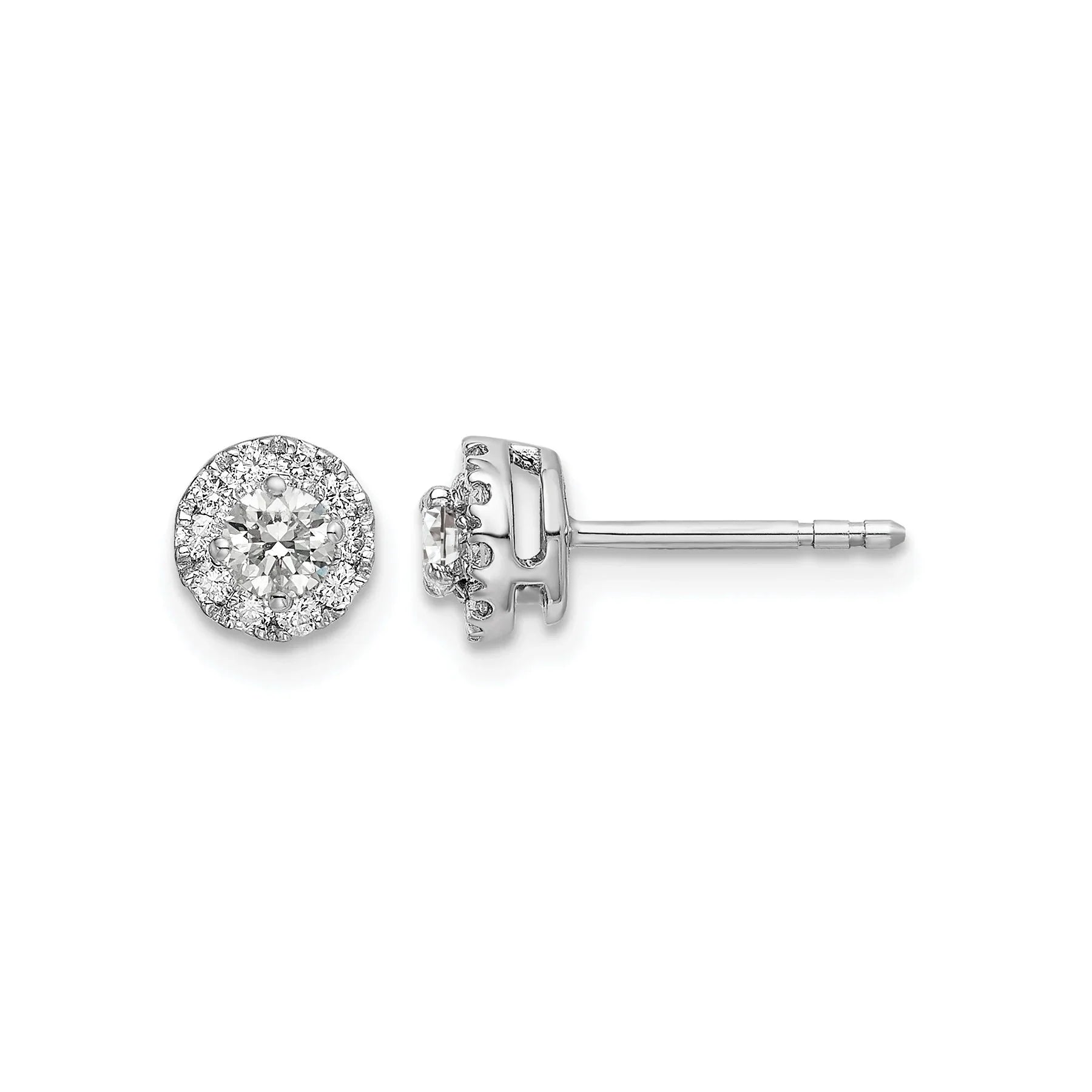 14k White Gold Lab Grown Diamond Round Halo Post Studs Earrings - Fine Diamond