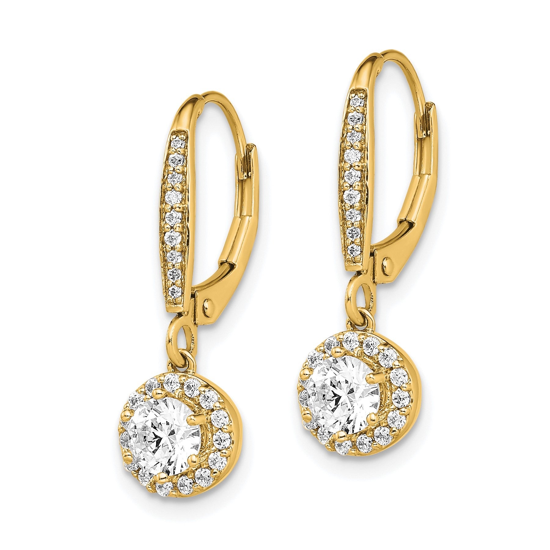 14k Gold Lab Diamond Halo Drop Leverback Earrings