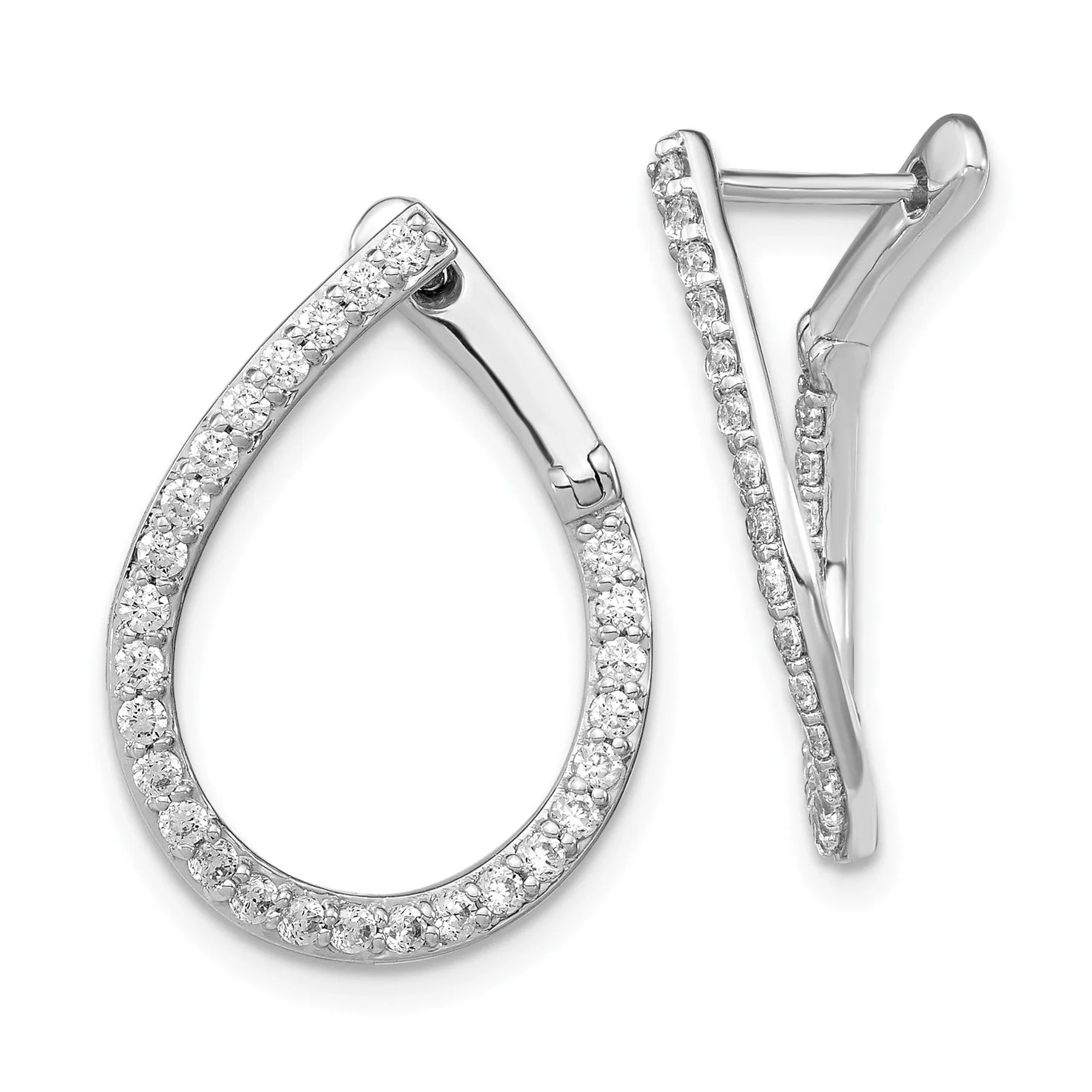 14k White Gold Lab Grown Diamond Hinged Hoop Earrings - Fine Diamond