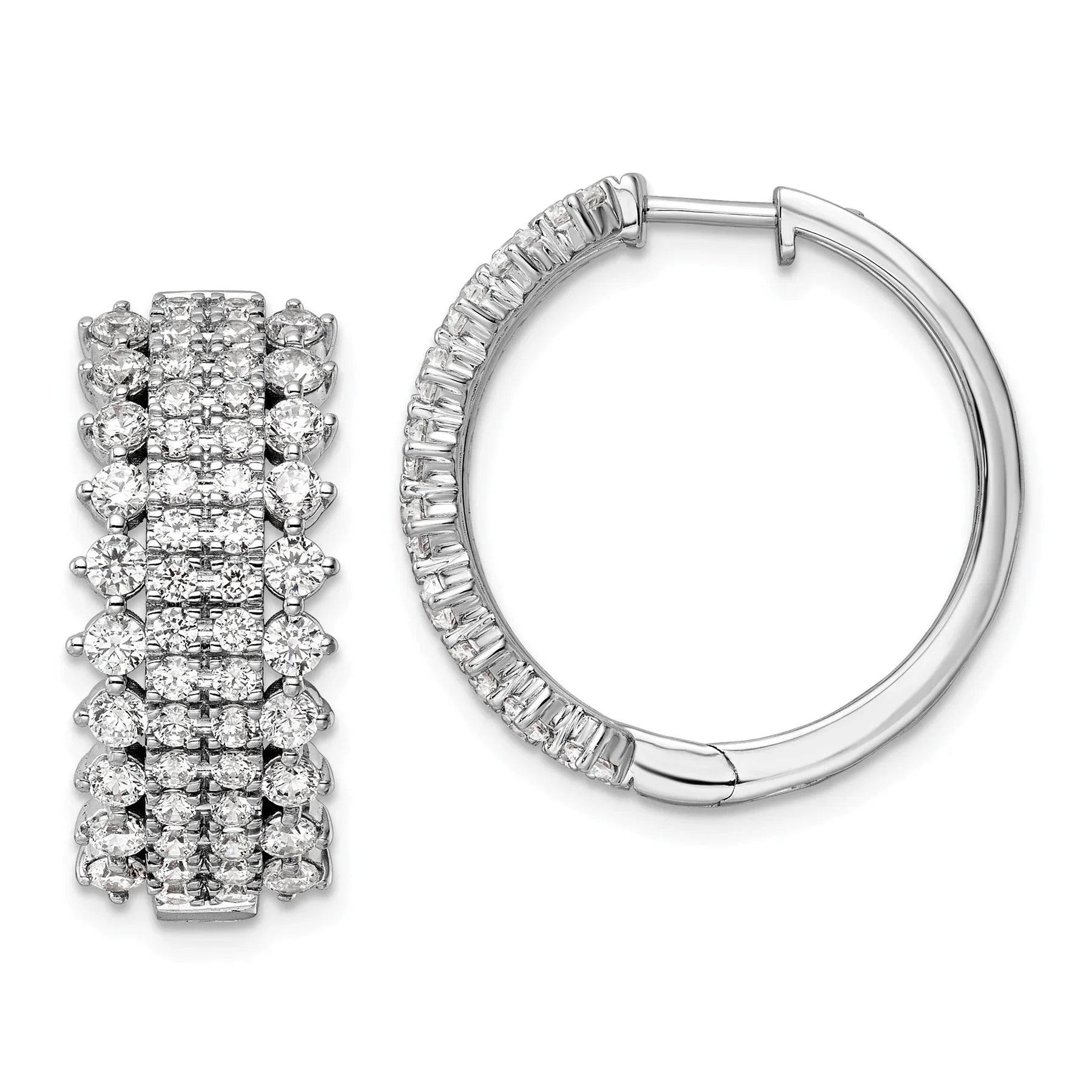 14K White Gold Lab Grown Diamond Hinged Hoop Earrings - Fine Diamond