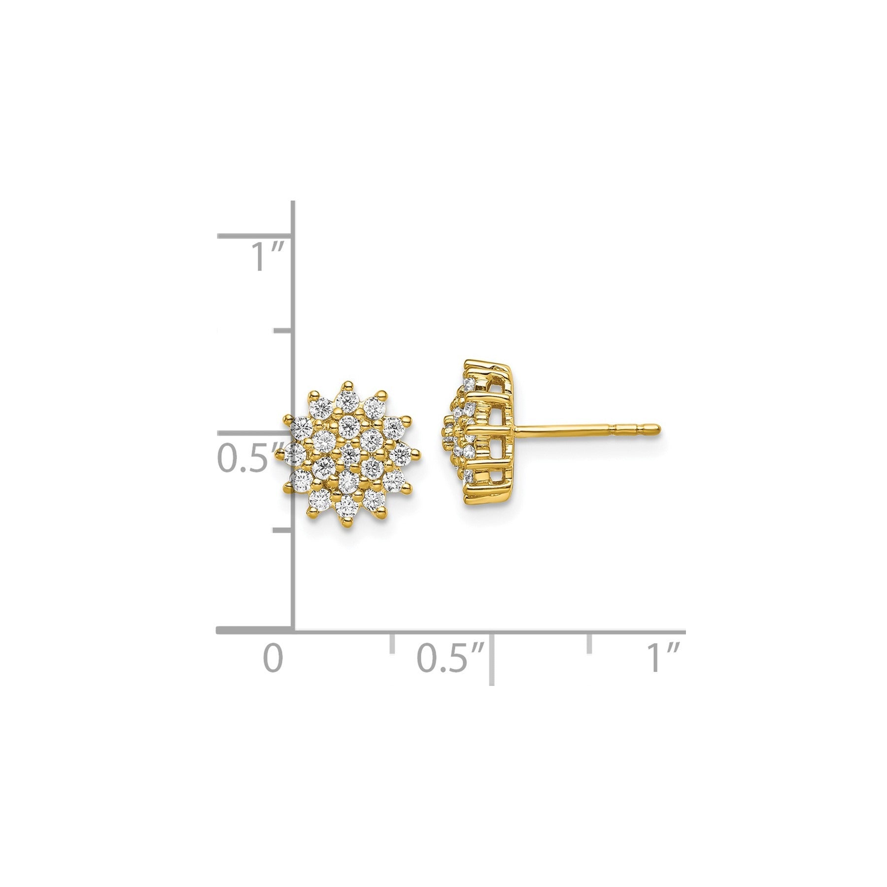 14k Gold Lab Grown Diamond Cluster Stud Earrings 0.5 Ct