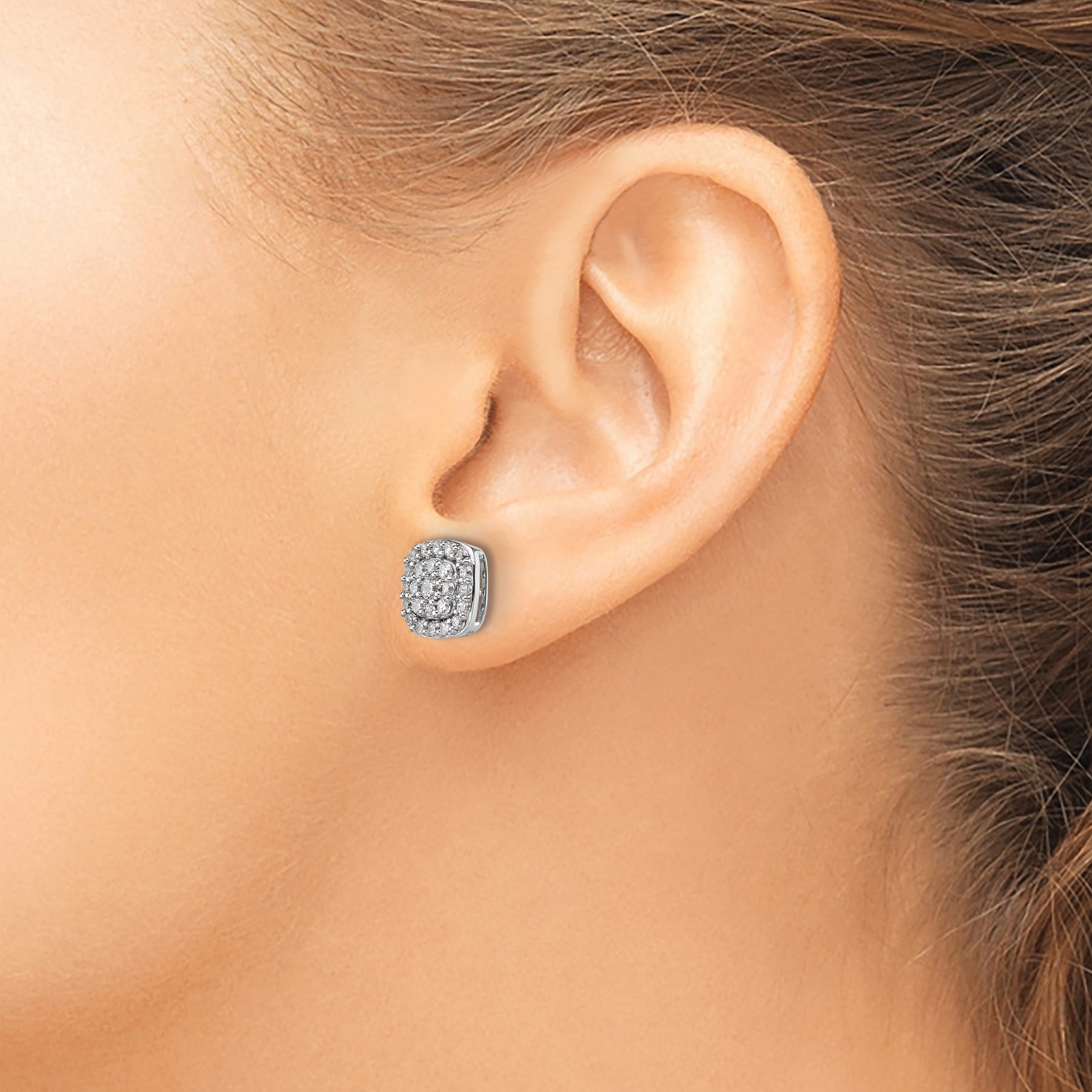 14k Gold Lab Grown Diamond Square Halo Stud Earrings 0.87 Ct