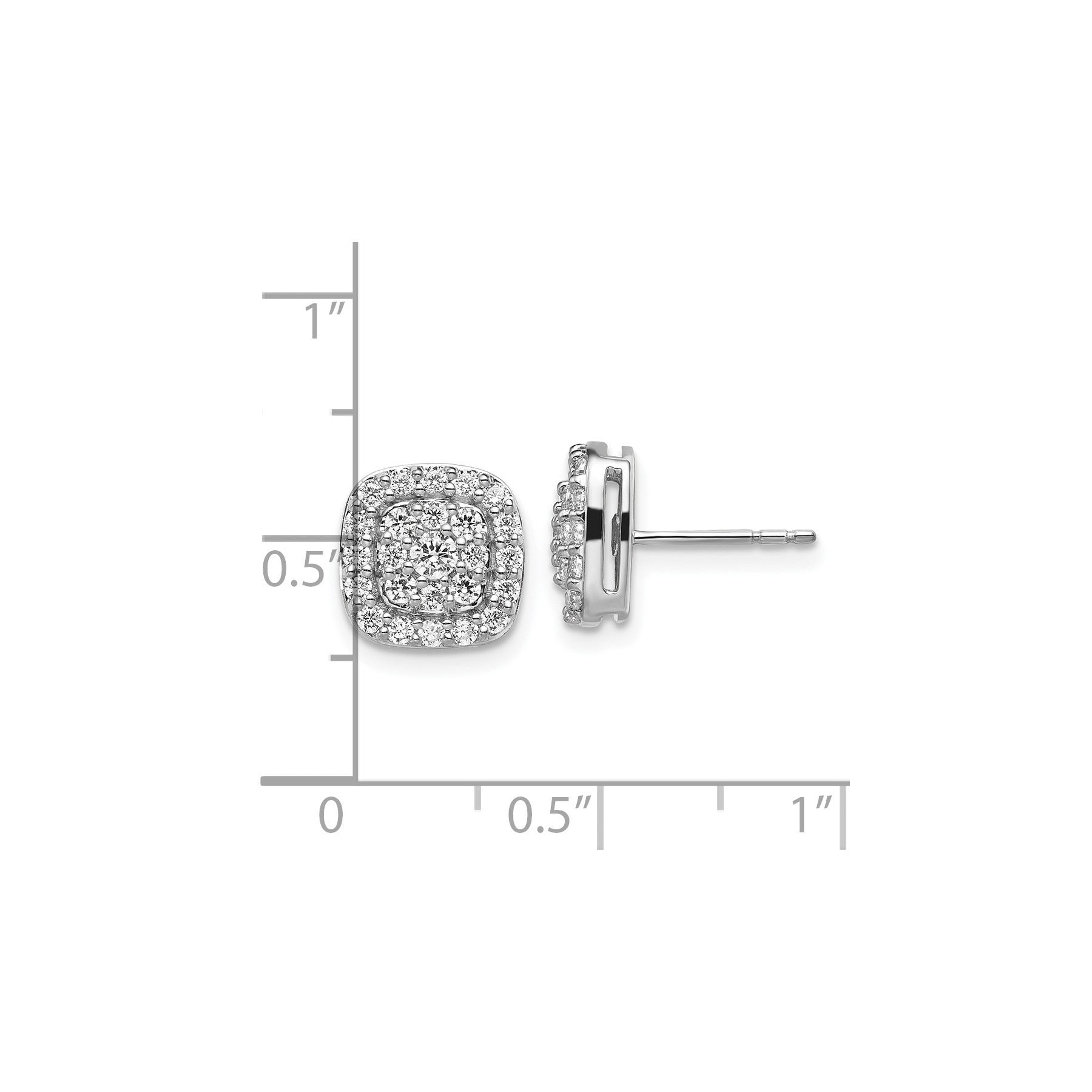 14k Gold Lab Grown Diamond Square Halo Stud Earrings 0.87 Ct