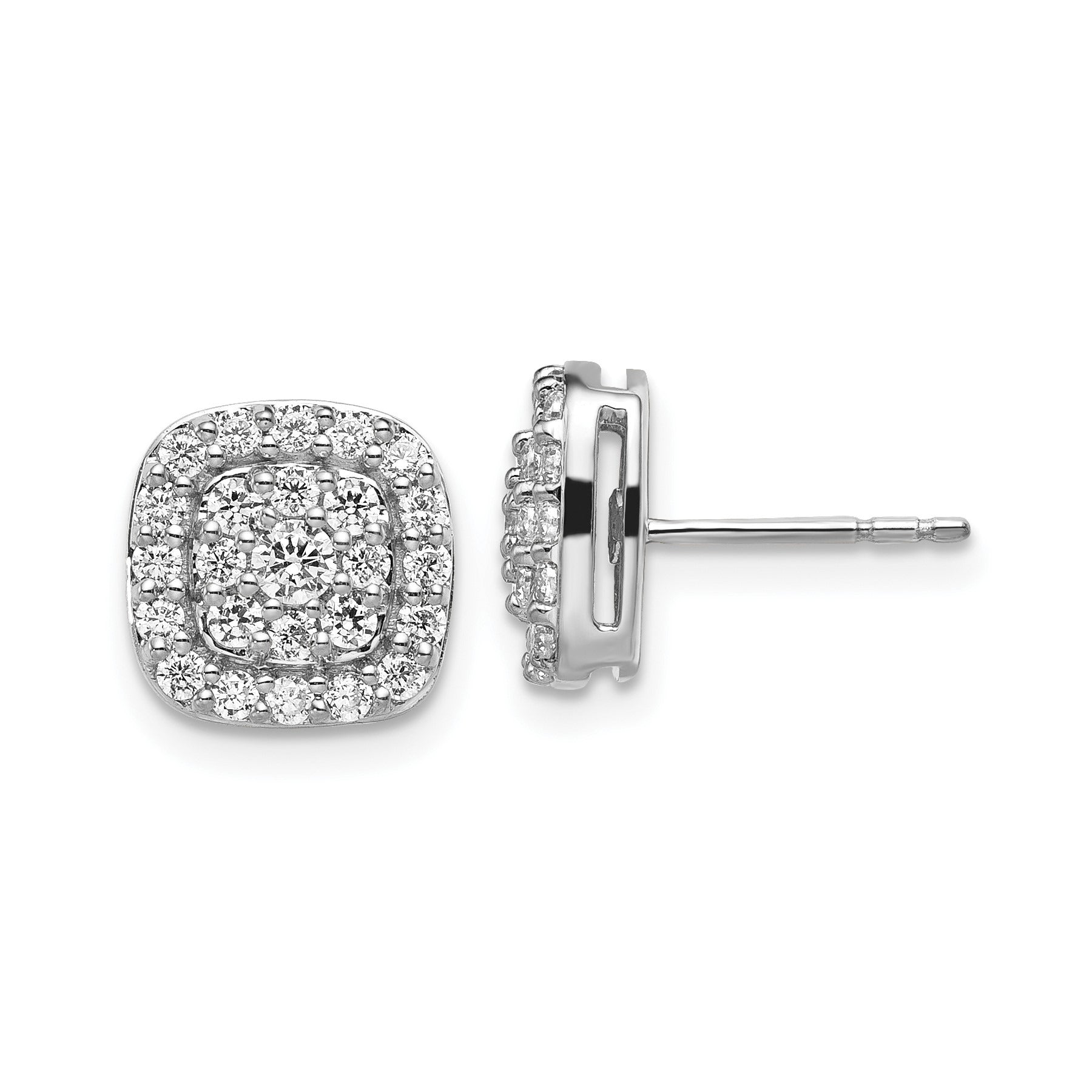 14k Gold Lab Grown Diamond Square Halo Stud Earrings 0.87 Ct