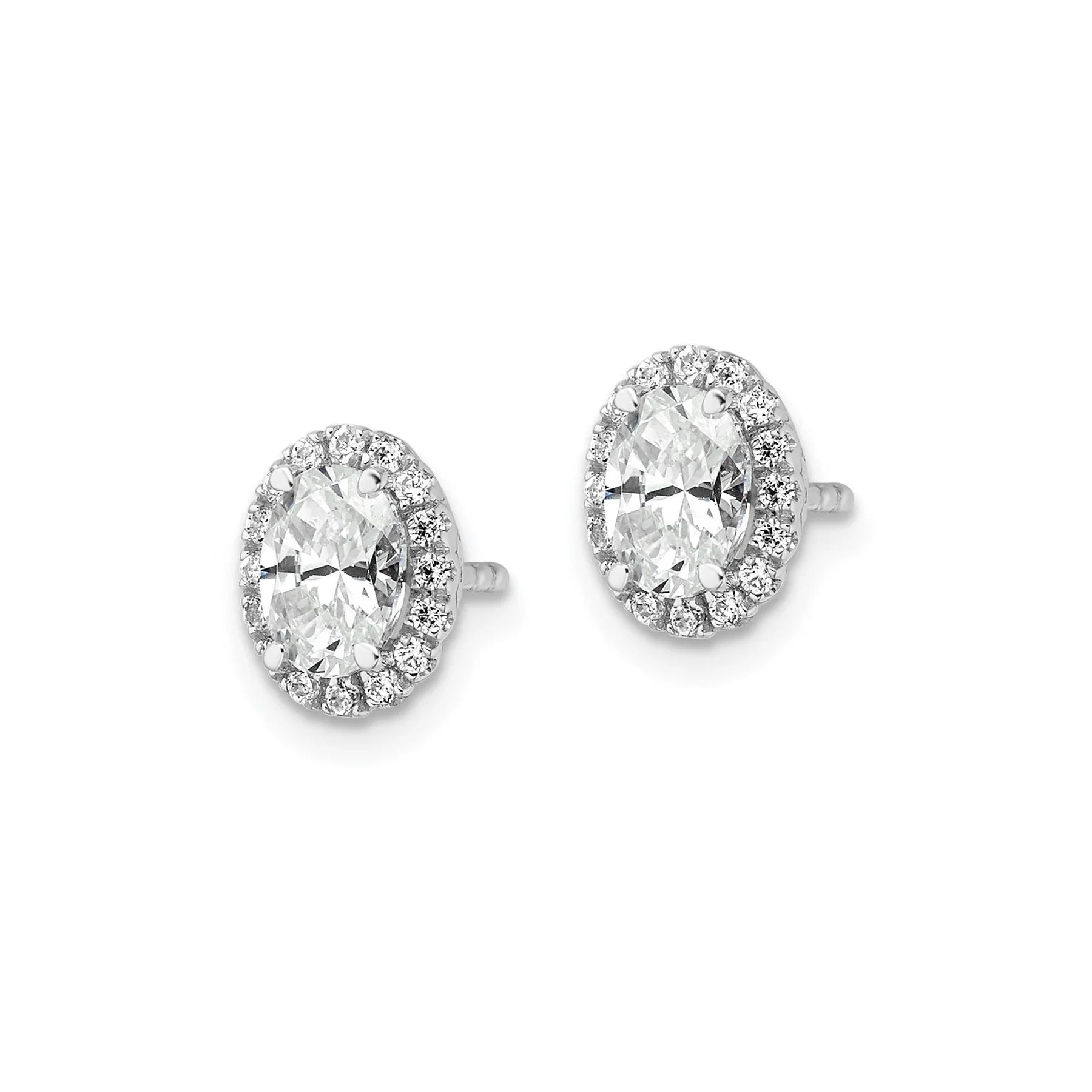 14k White Gold Lab Grown Diamond Oval Halo Stud Earrings 1.5 Ct - Fine Diamond