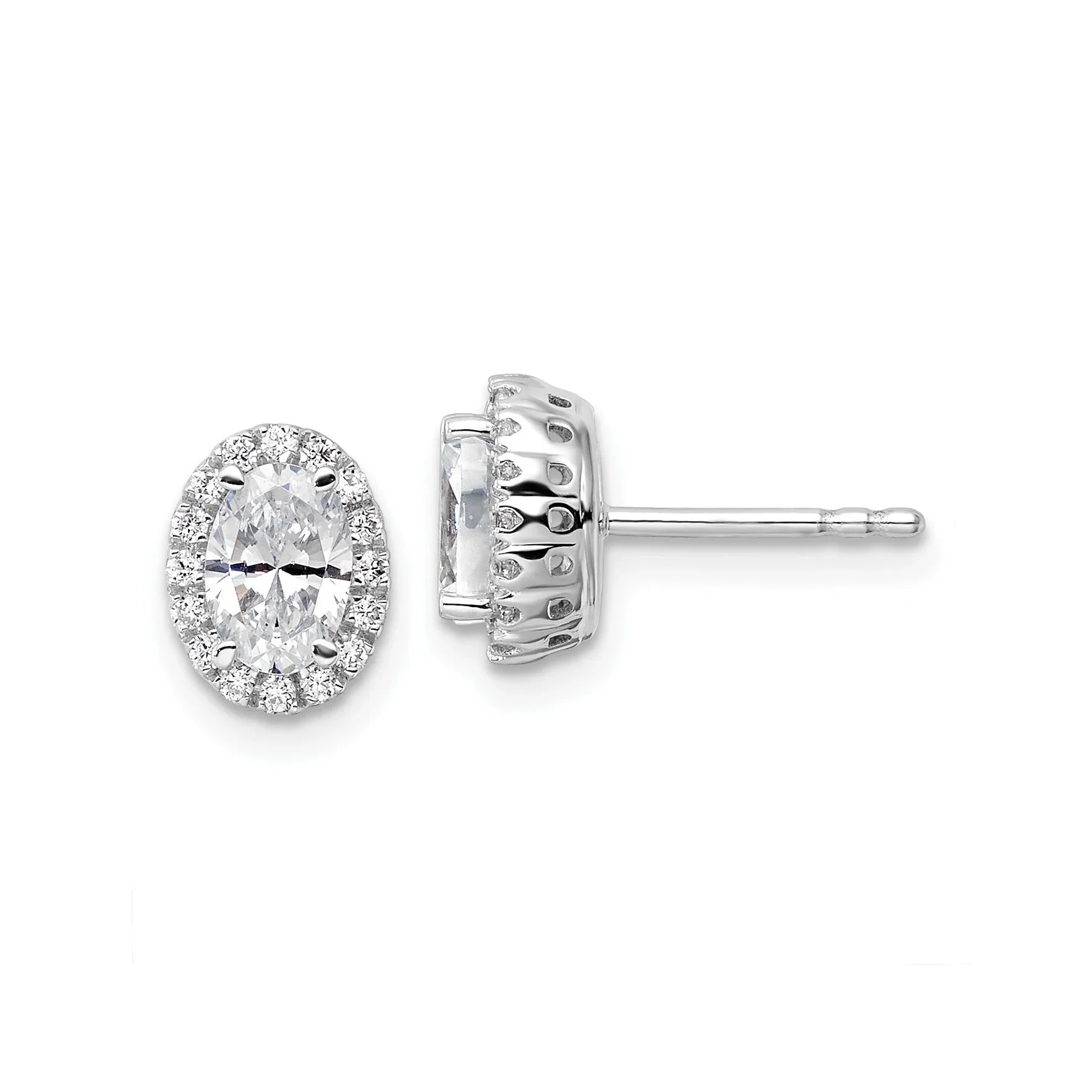 14k White Gold Lab Grown Diamond Oval Halo Stud Earrings 1.5 Ct - Fine Diamond