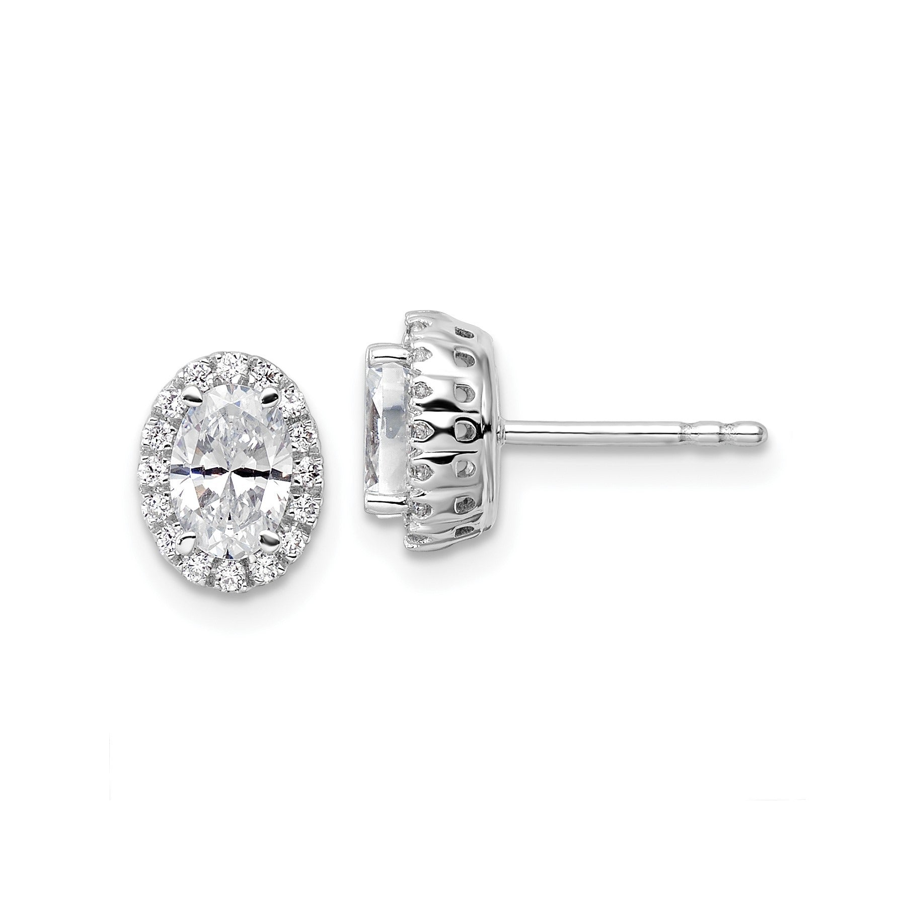14k White Gold Lab Grown Diamond Oval Halo Stud Earrings 1.5 Ct