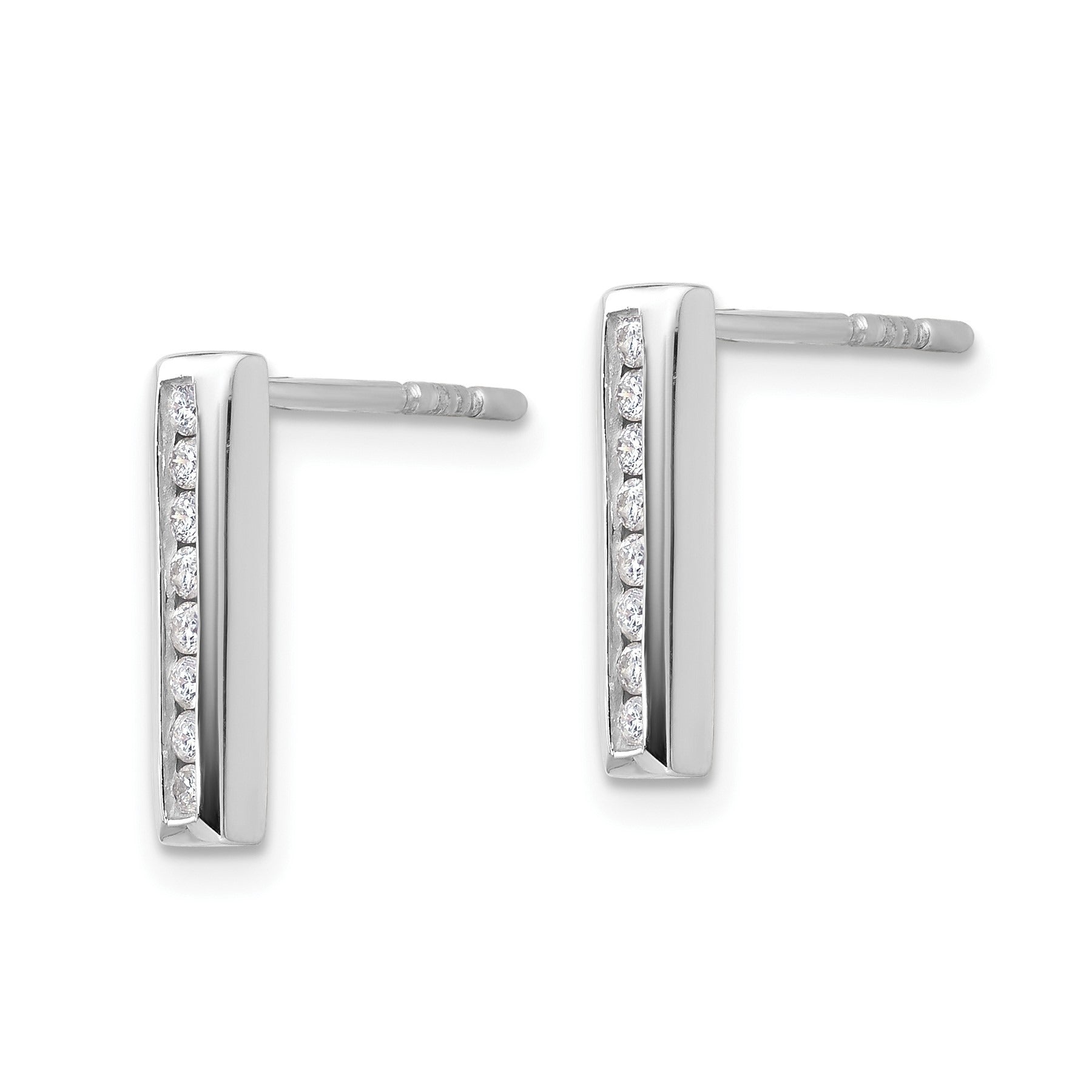 14K White Gold Lab Grown Diamond Vertical Bar Post Stud Earrings 0.16 Ct