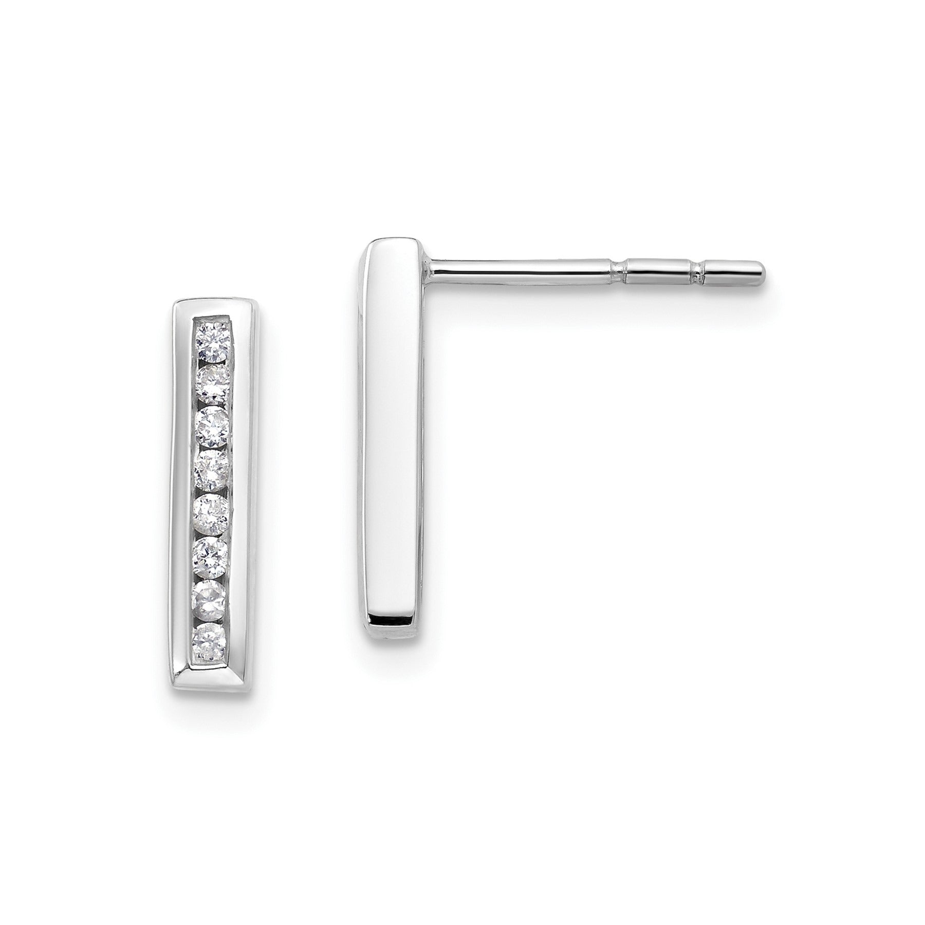14K White Gold Lab Grown Diamond Vertical Bar Post Stud Earrings 0.16 Ct