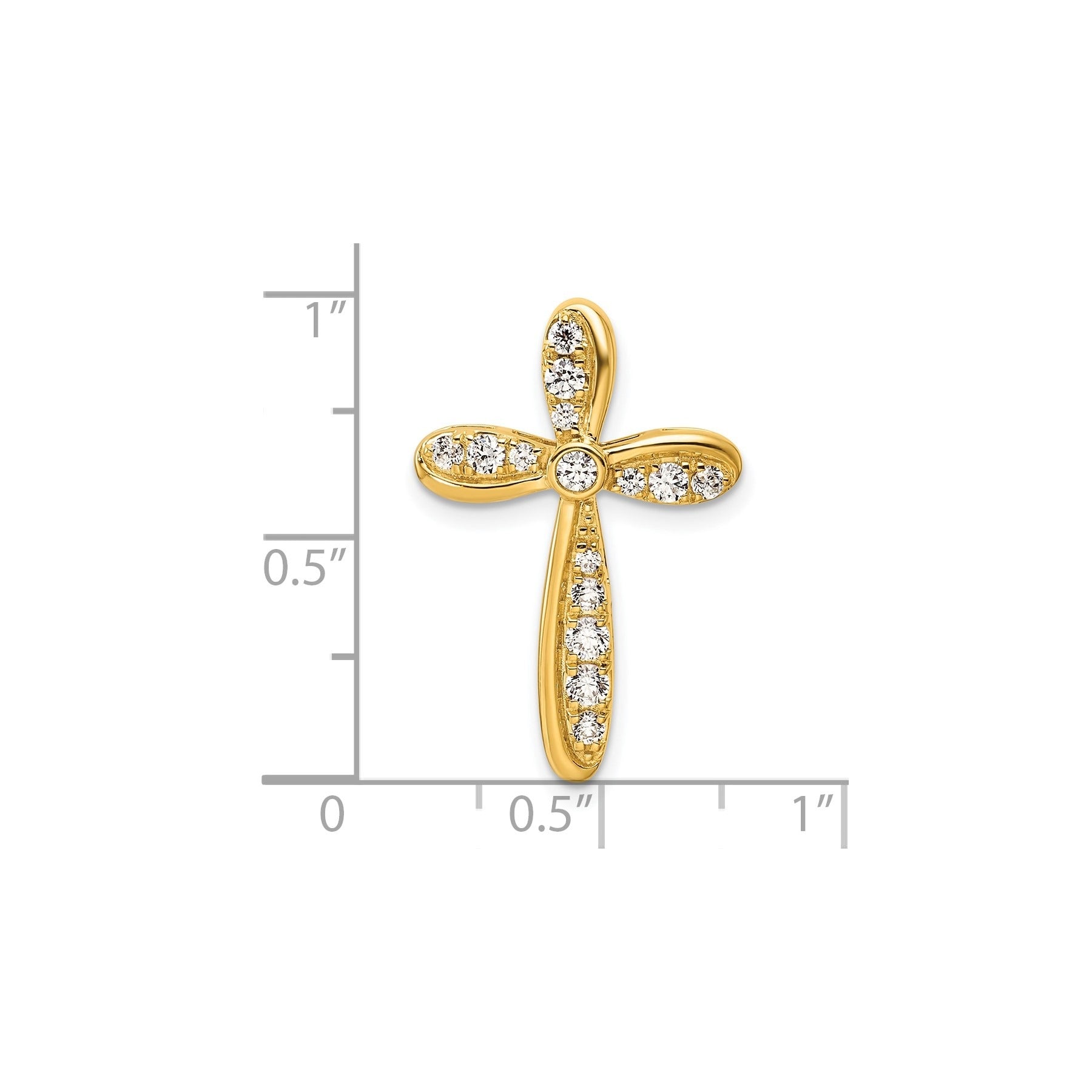 14k Yellow Gold 3/8 carat Lab Grown Diamond Cross Chain Slide Pendant