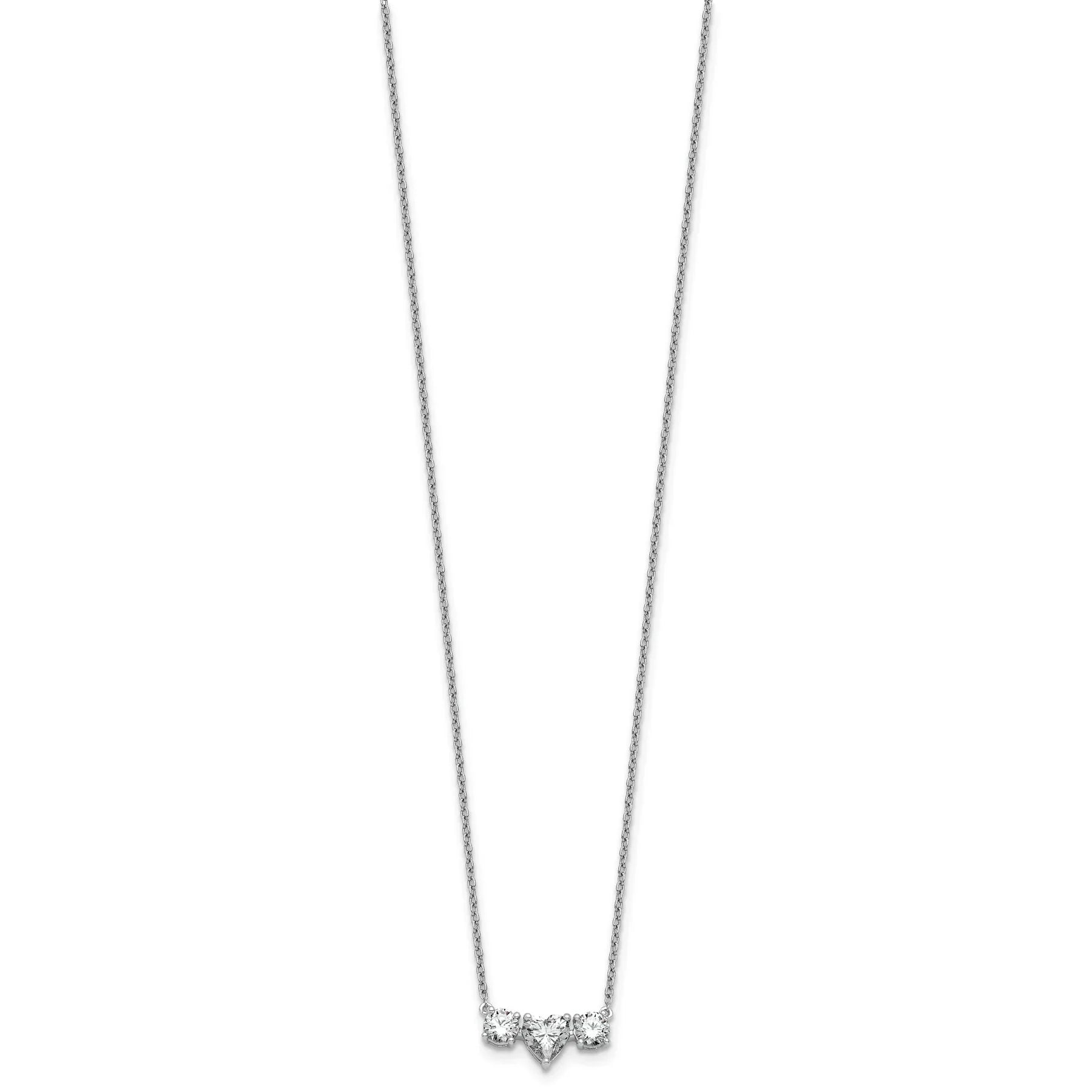 14k White Gold Lab Grown Diamond Three Stone Heart Bar Necklace - Fine Diamond
