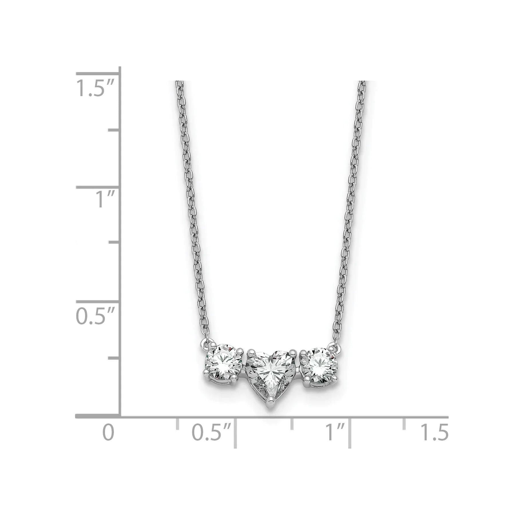 14k White Gold Lab Grown Diamond Three Stone Heart Bar Necklace - Fine Diamond