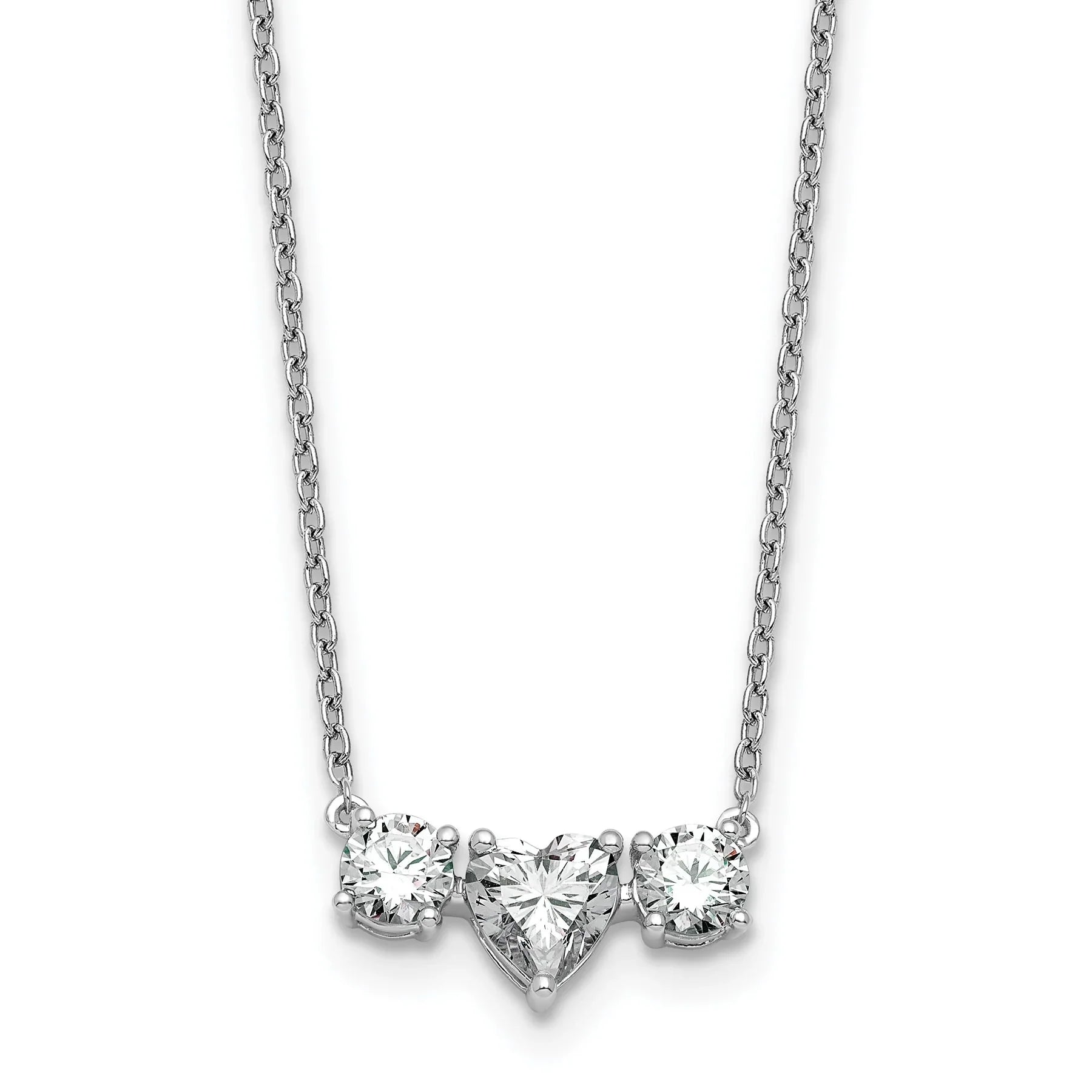 14k White Gold Lab Grown Diamond Three Stone Heart Bar Necklace - Fine Diamond