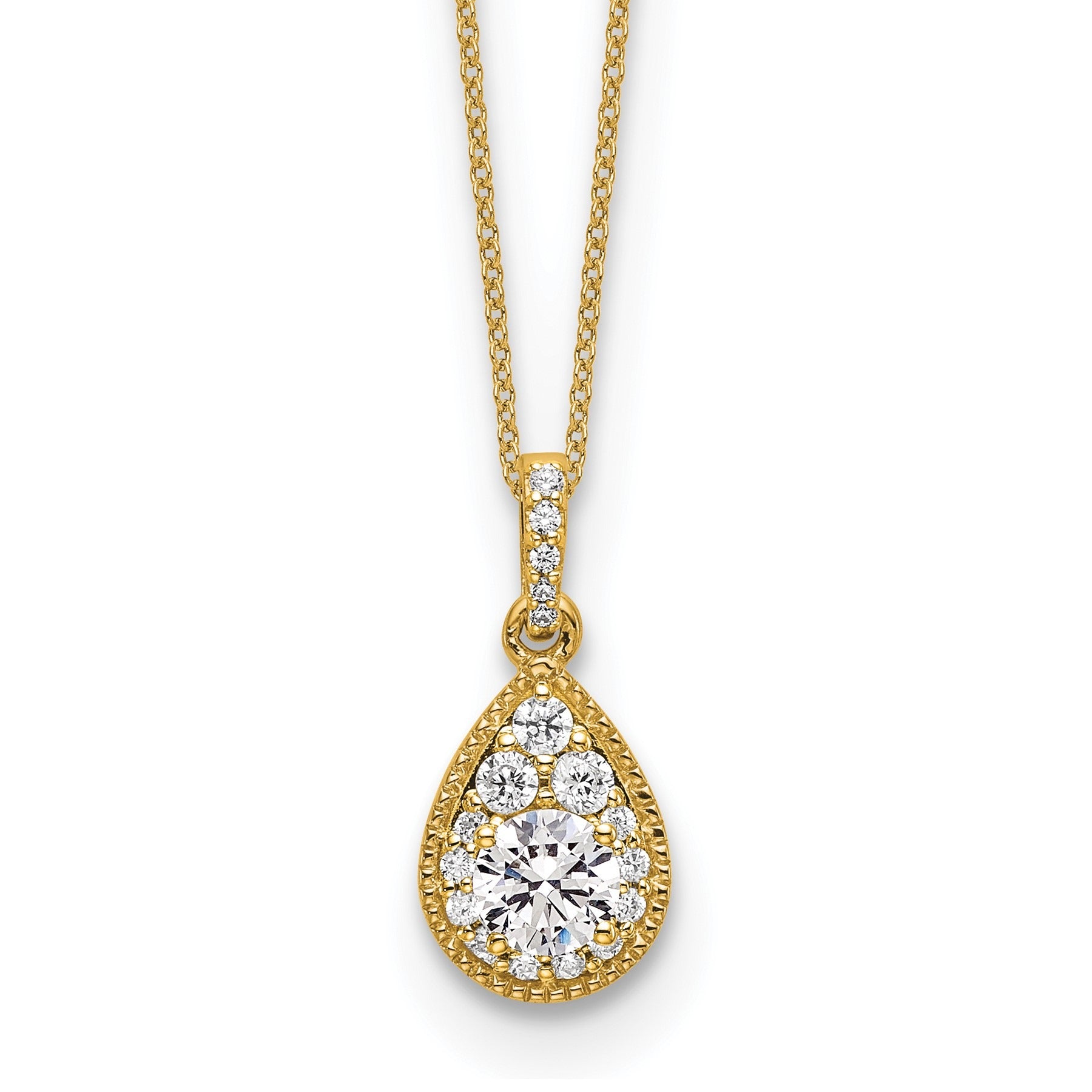 Lab Grown Diamond Teardrop Pendant Necklace Gold 1/2 ctw