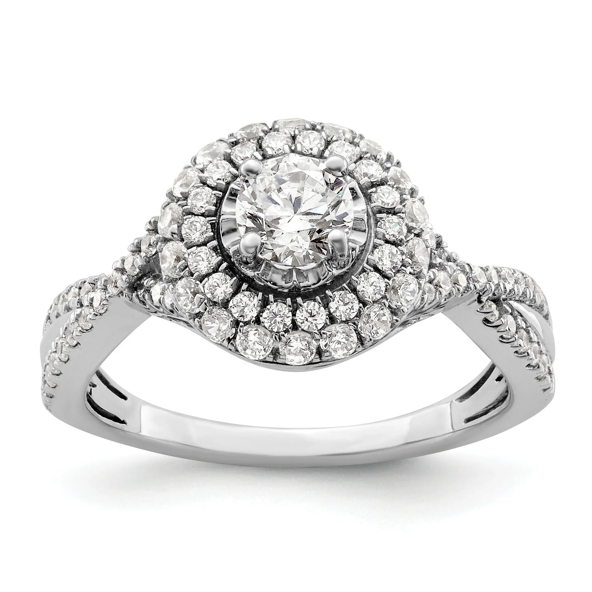 White Gold Eternal Promise Diamond Double Halo Ring 1 ct - Fine Diamond