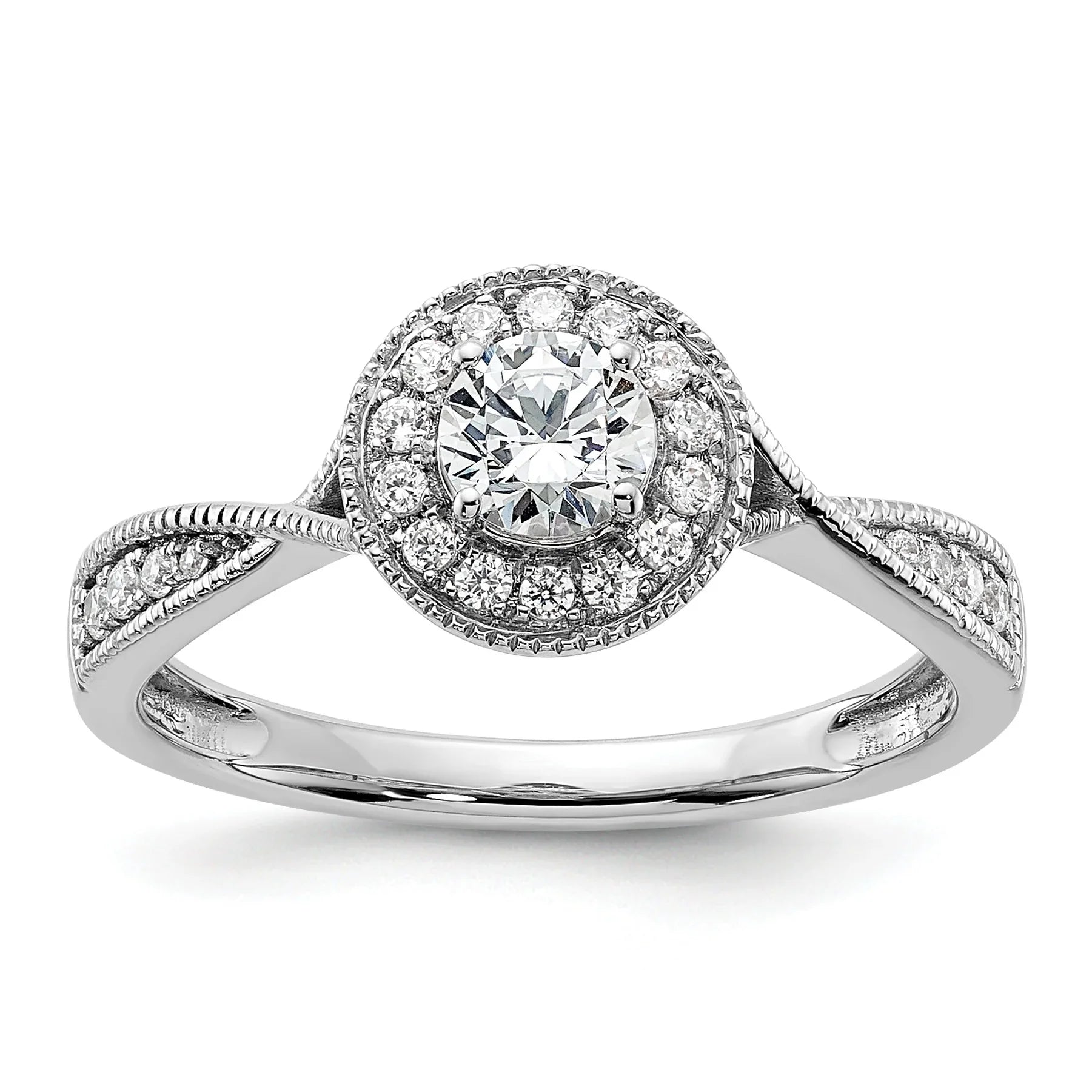 10k White Gold Lab Grown Diamond Round Halo Engagement Ring 0.5 ct - Fine Diamond