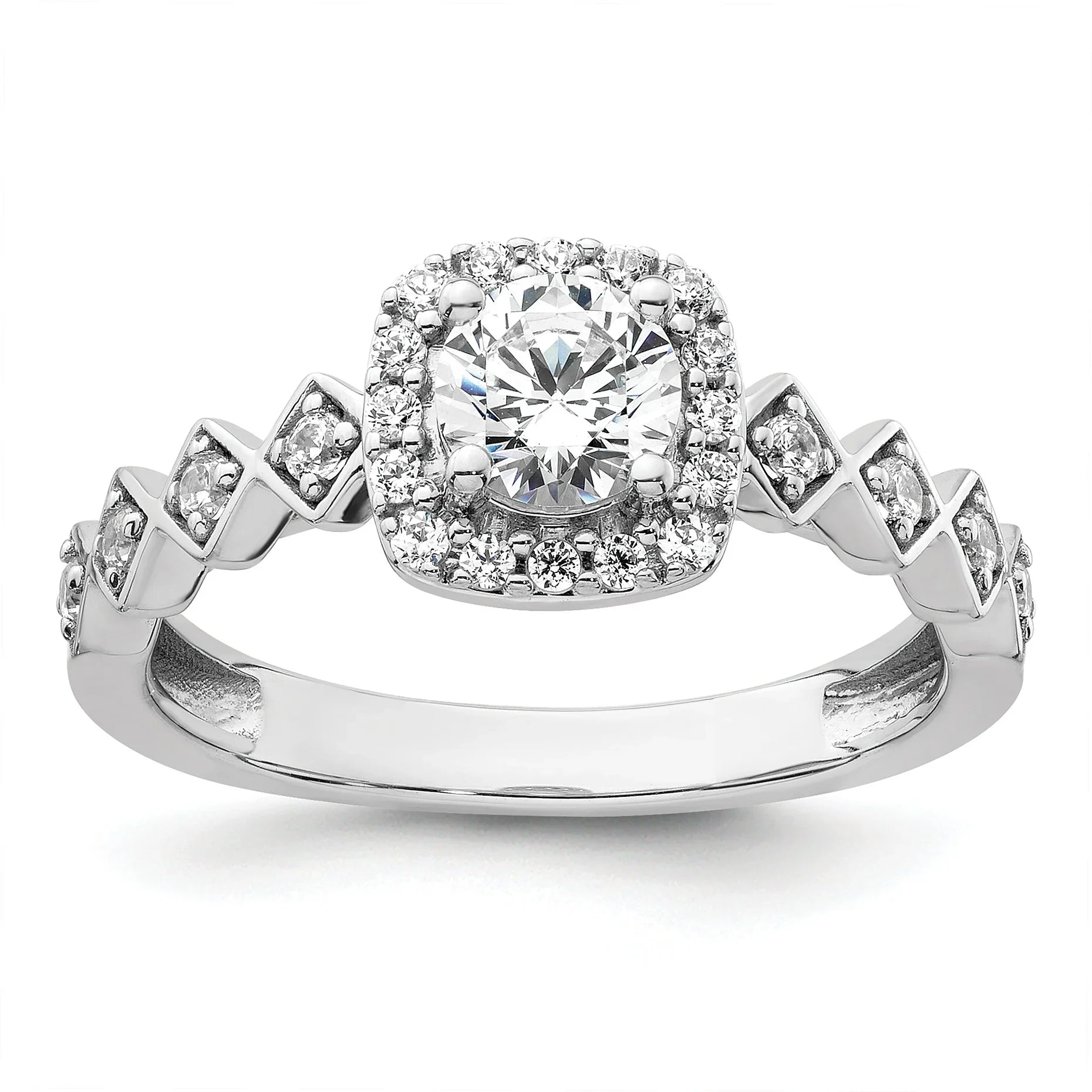 14k White Gold Lab Grown Diamond Halo Engagement Ring 0.75 ct - Fine Diamond