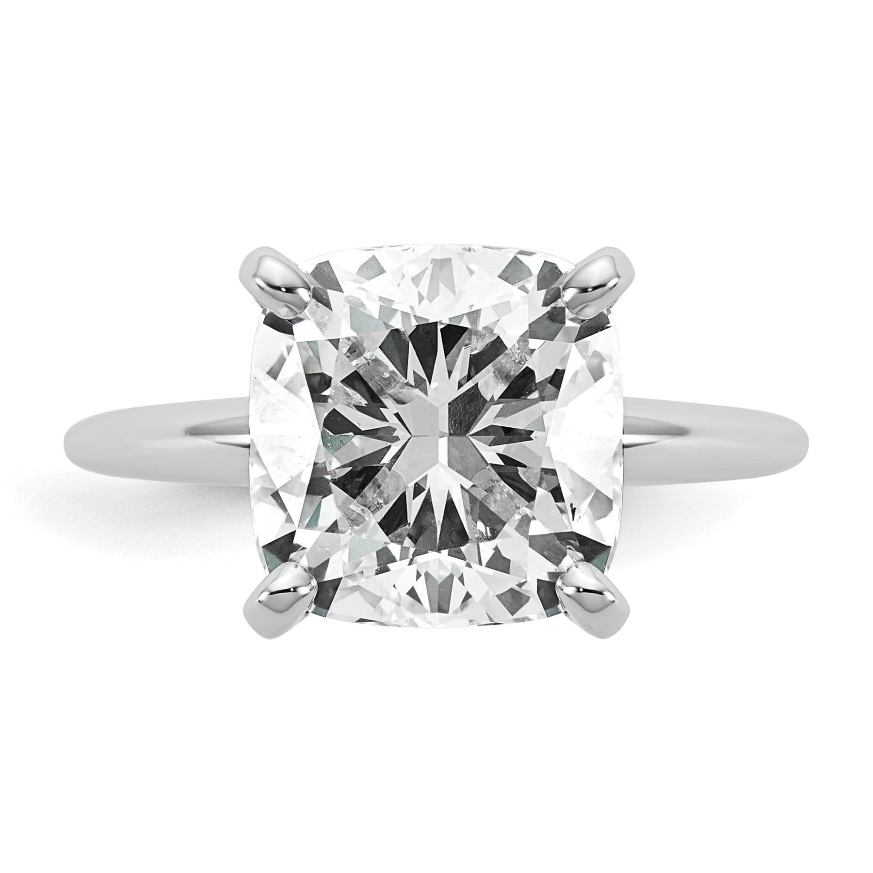 14k White Gold Lab Grown Diamond Cushion Solitaire Engagement Ring 5 ct