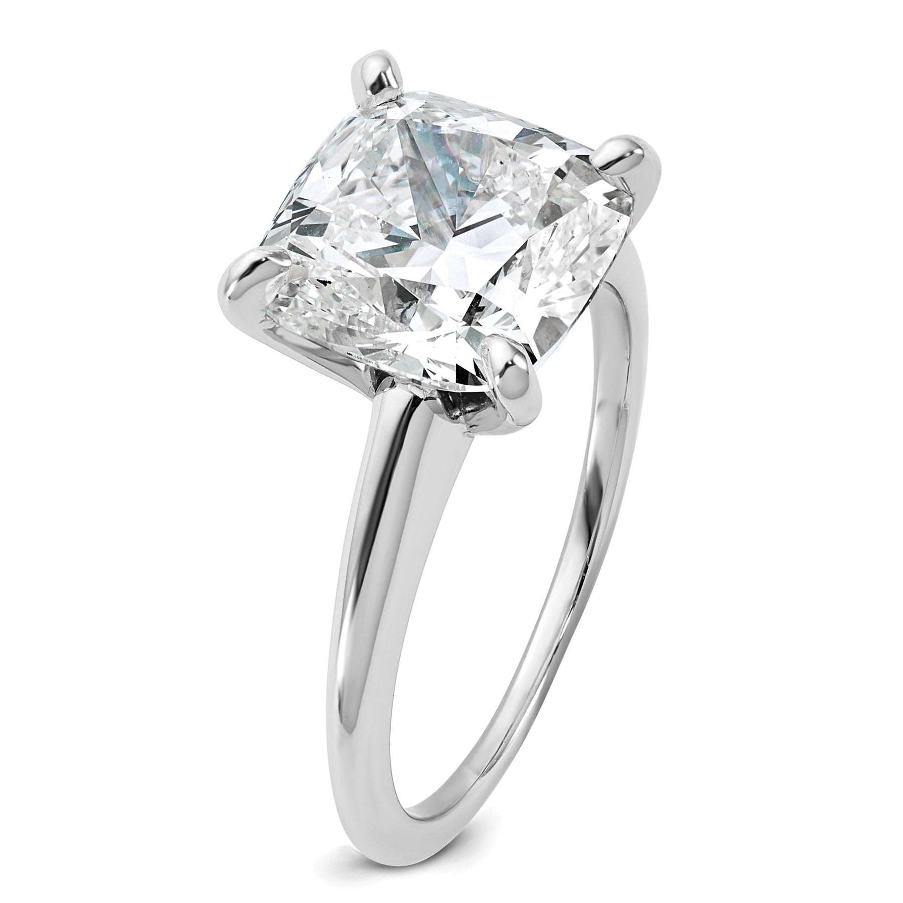 14k White Gold Lab Grown Diamond Cushion Solitaire Engagement Ring 5 ct
