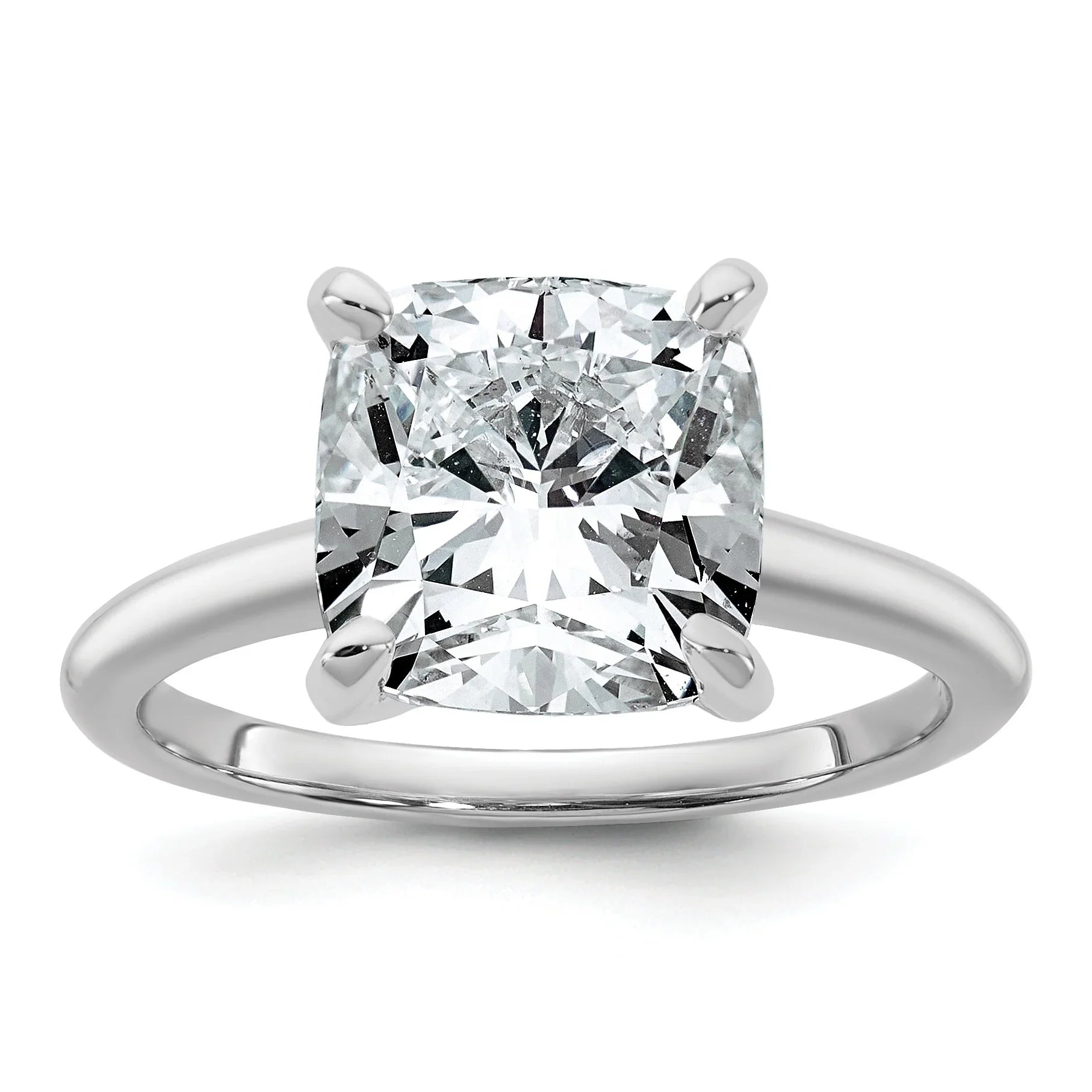 14k White Gold Lab Grown Diamond Cushion Solitaire Engagement Ring 5 ct - Fine Diamond