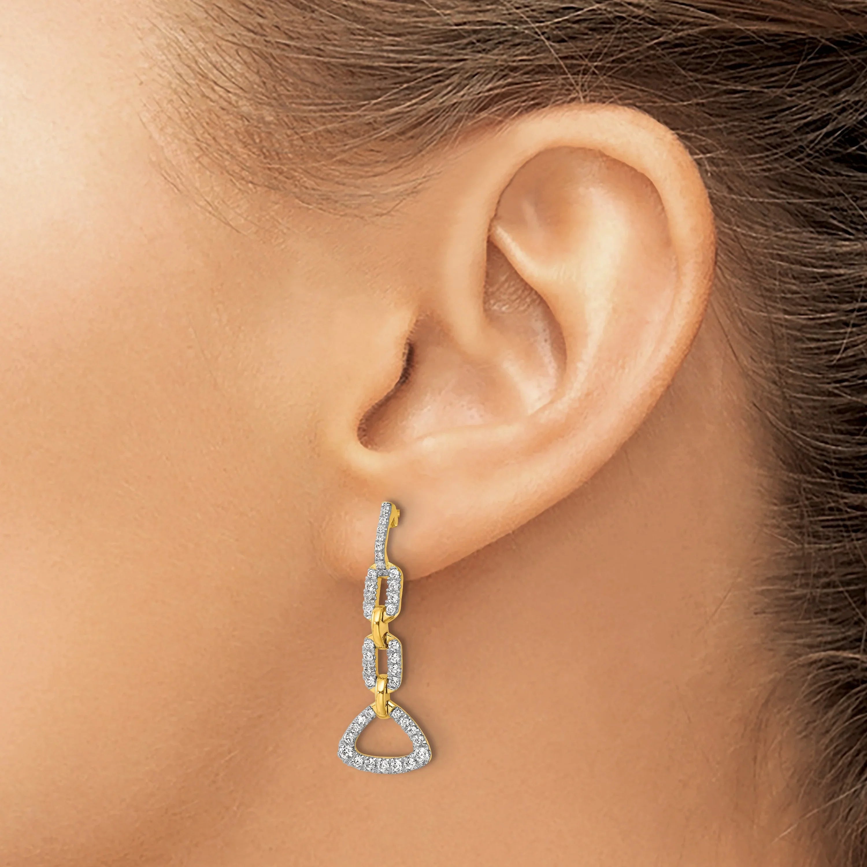14K Yellow Gold Lab Grown Diamond Fancy Dangle Earrings - Fine Diamond