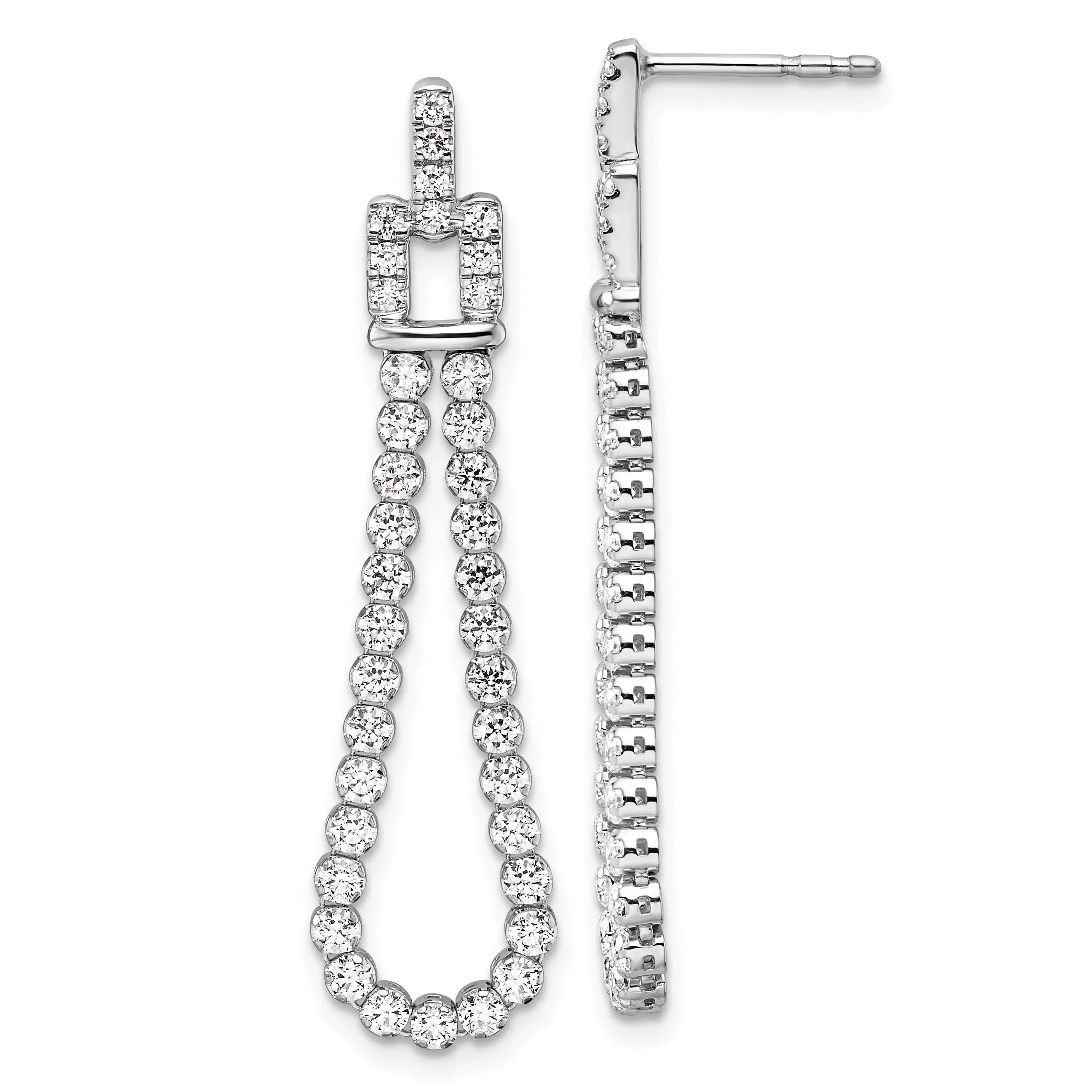 14k White Gold Lab Grown Diamond Dangle Loop Earrings - Fine Diamond