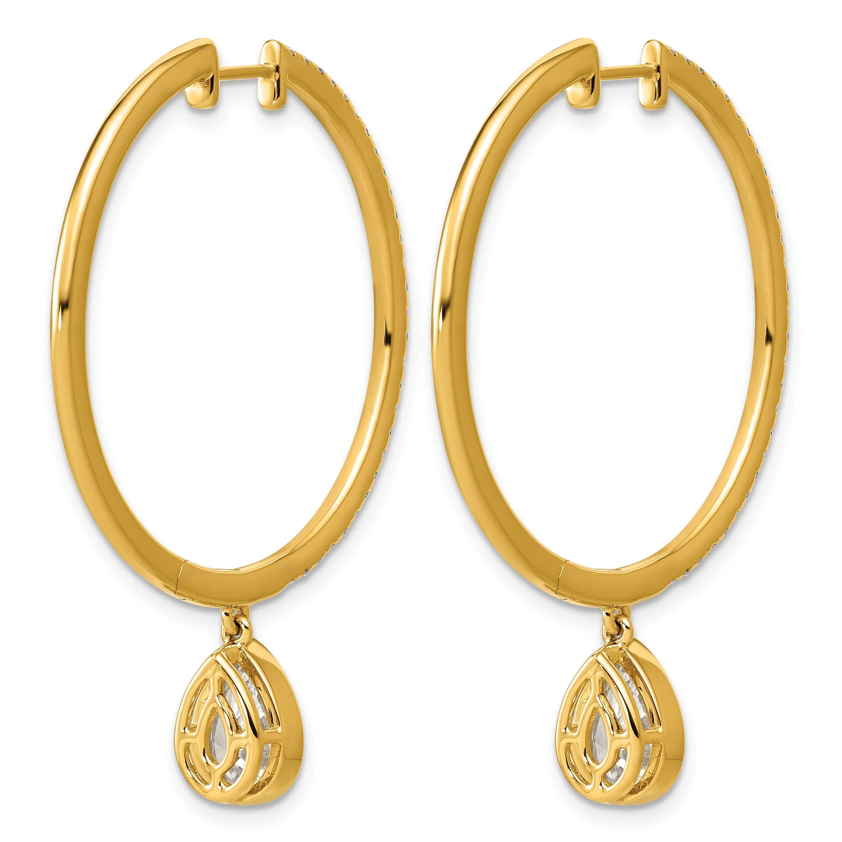 14k Yellow Gold Pear Bezel Dangle Lab Grown Diamond Hoop Earrings - Fine Diamond