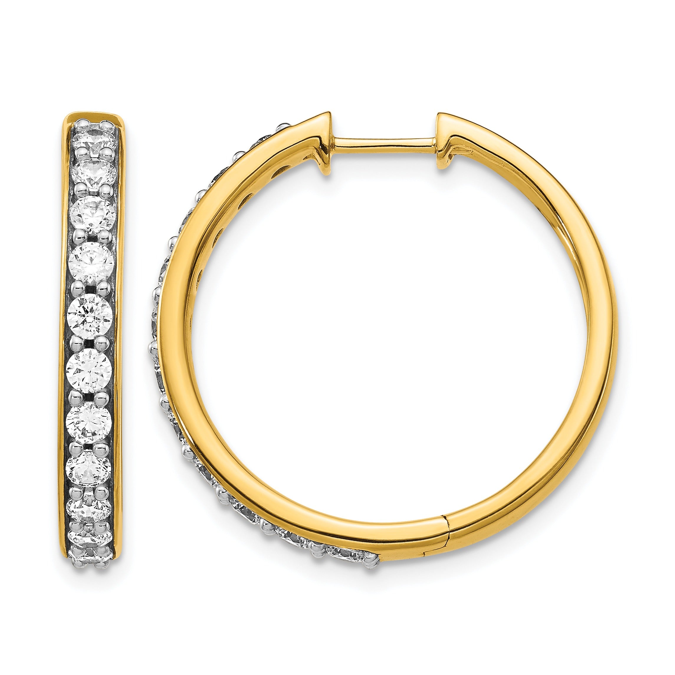 14K Yellow Gold Lab Diamond Tennis Hinged Hoop Earrings 1.5 Ct
