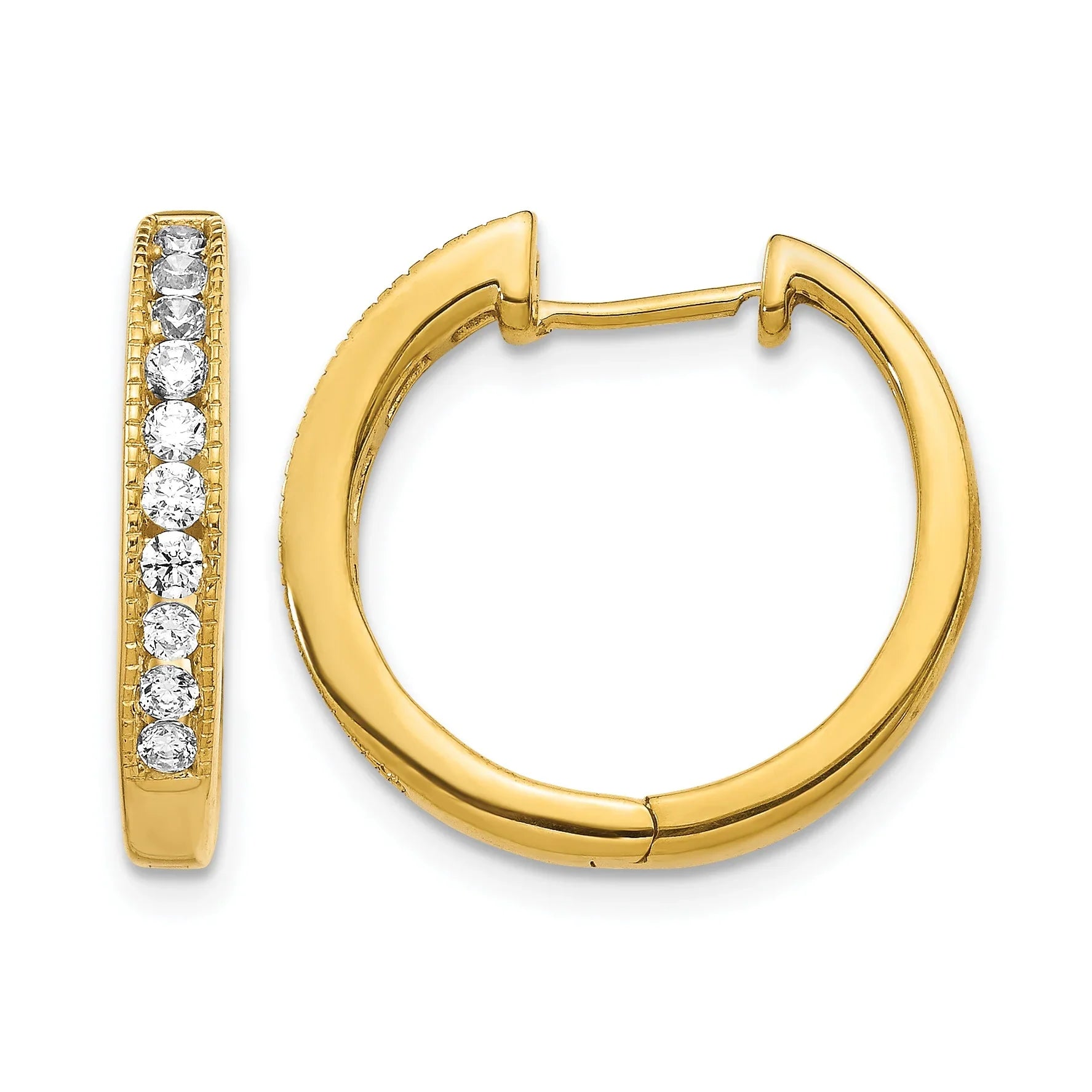14k Yellow Gold Lab Grown Diamond Hinged Hoop Earrings - Fine Diamond