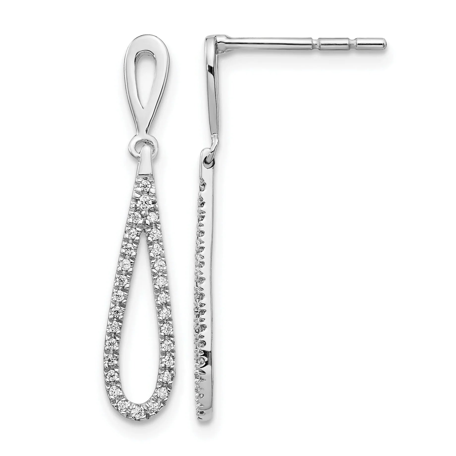14k White Gold Lab Grown Diamond Teardrop Dangle Post Earrings - Fine Diamond