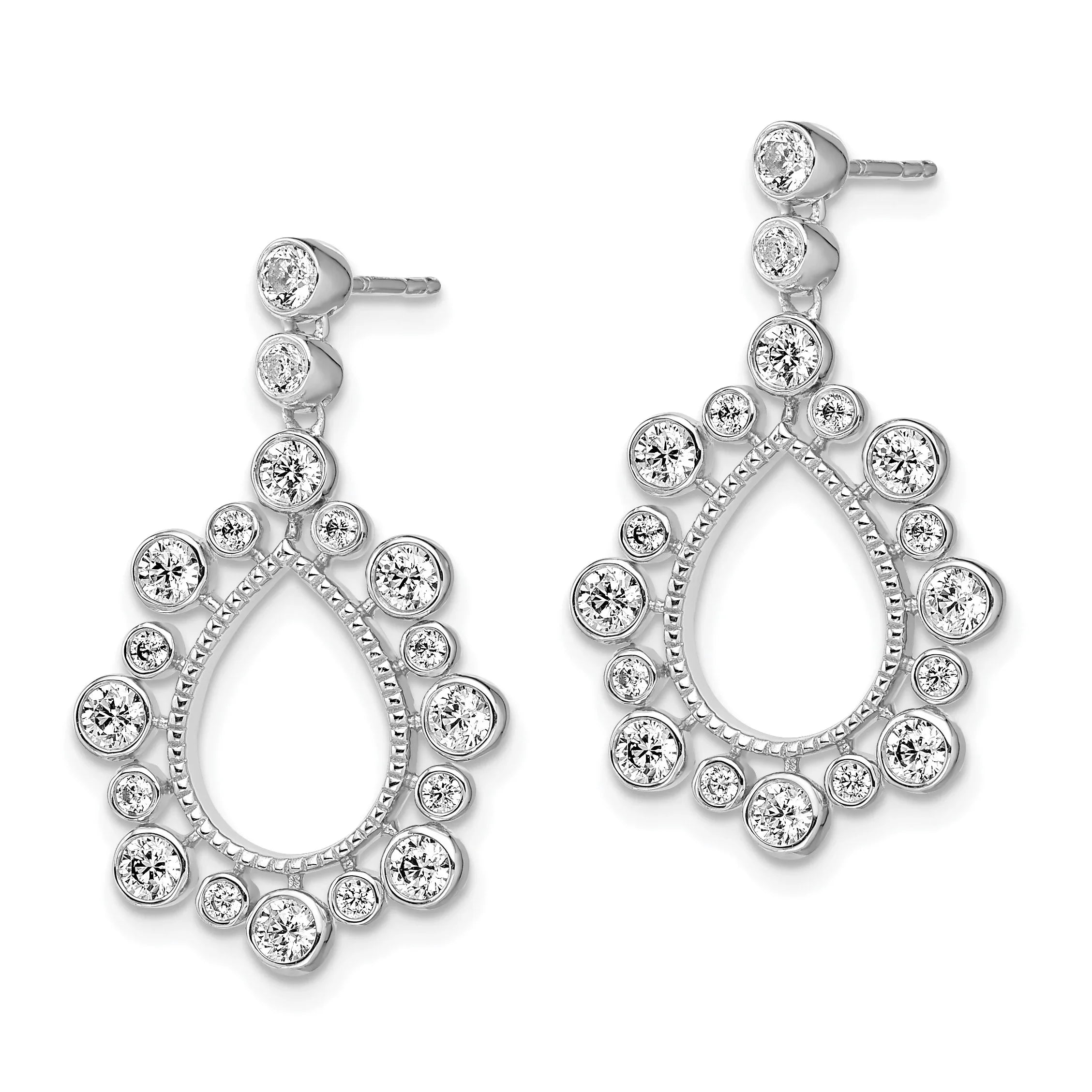 14k Gold Lab Diamond Teardrop Bezel Post Dangle Earrings - Fine Diamond