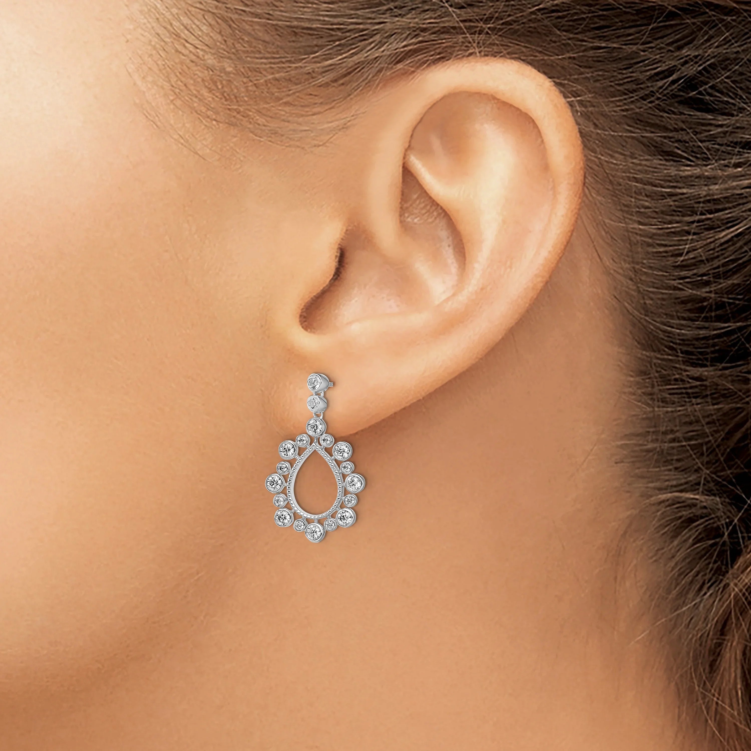 14k Gold Lab Diamond Teardrop Bezel Post Dangle Earrings - Fine Diamond