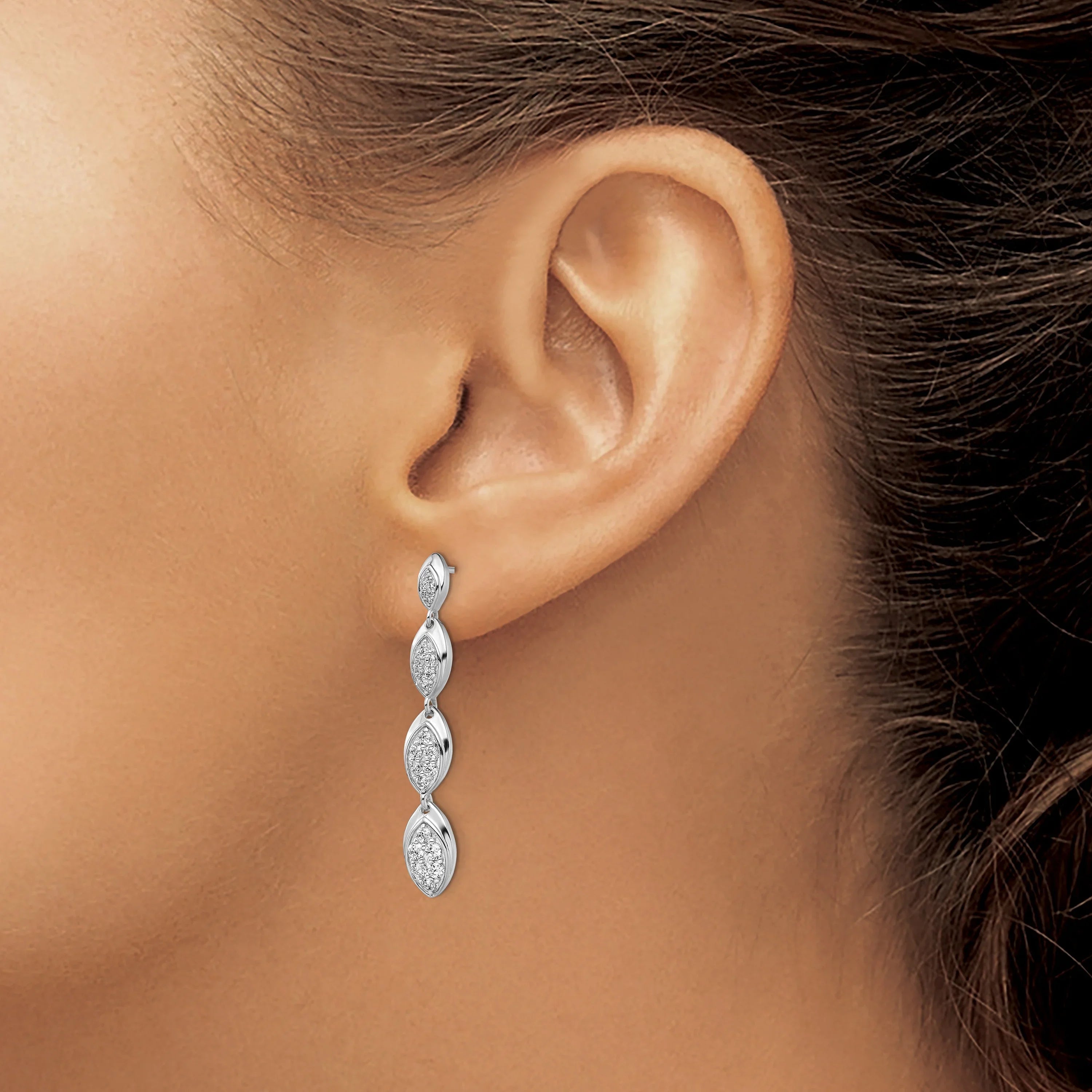 14k White GoldLab Grown Diamond Pave Drop Dangle Earrings - Fine Diamond