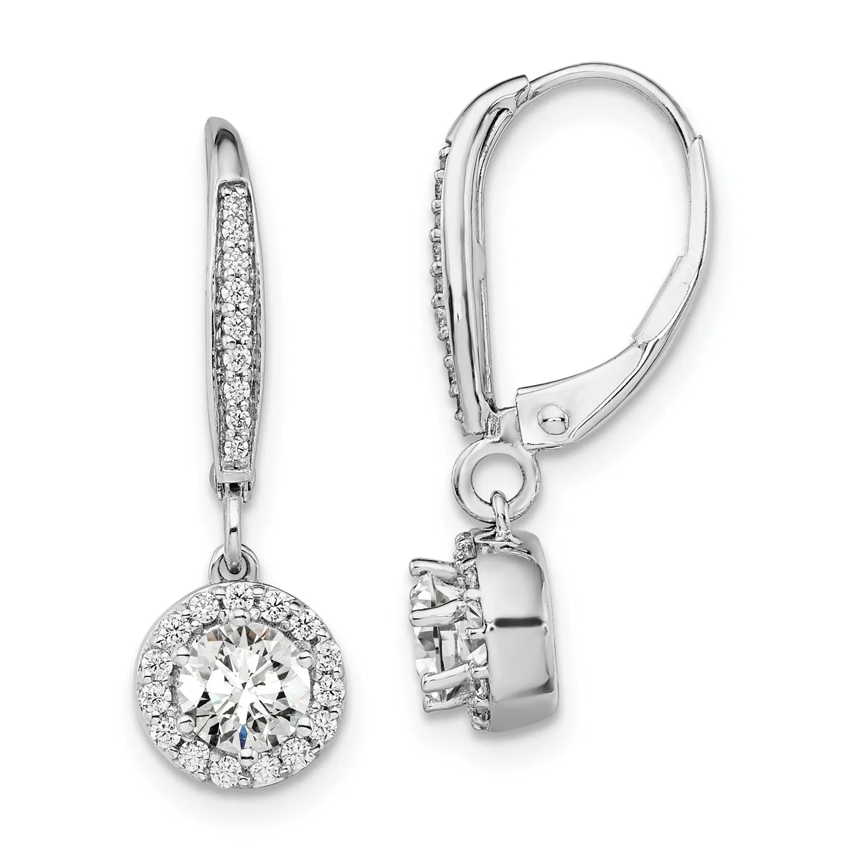 14k Gold Lab Diamond Halo Drop Leverback Earrings - Fine Diamond