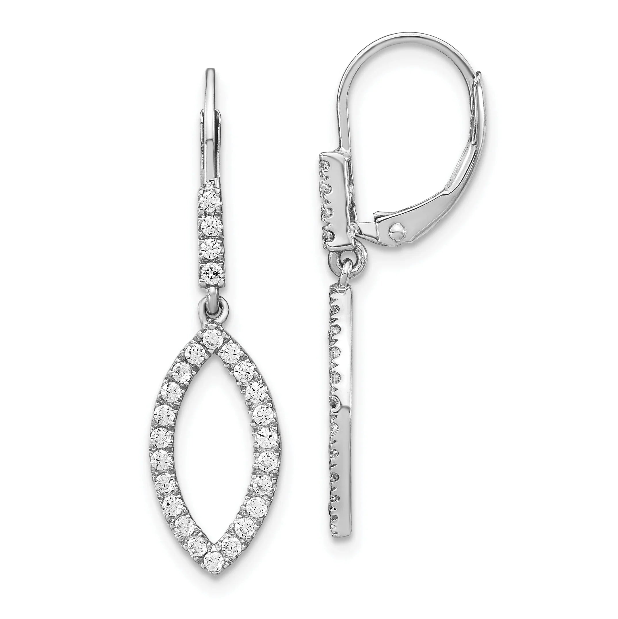 14k White Gold Lab Diamond Fashion Dangle Leverback Earrings - Fine Diamond