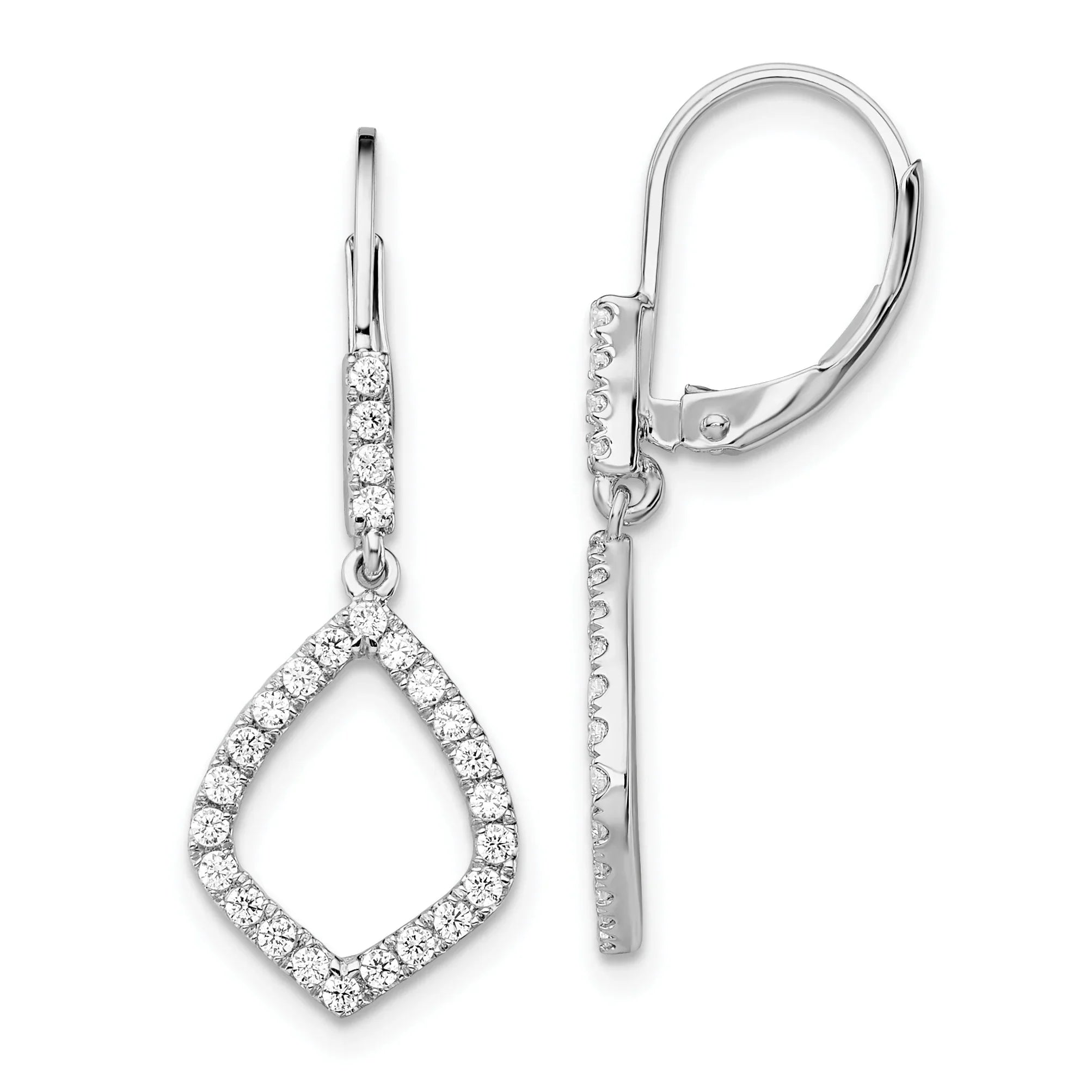 14k White Gold Lab Diamond Fashion Dangle Leverback Earrings - Fine Diamond