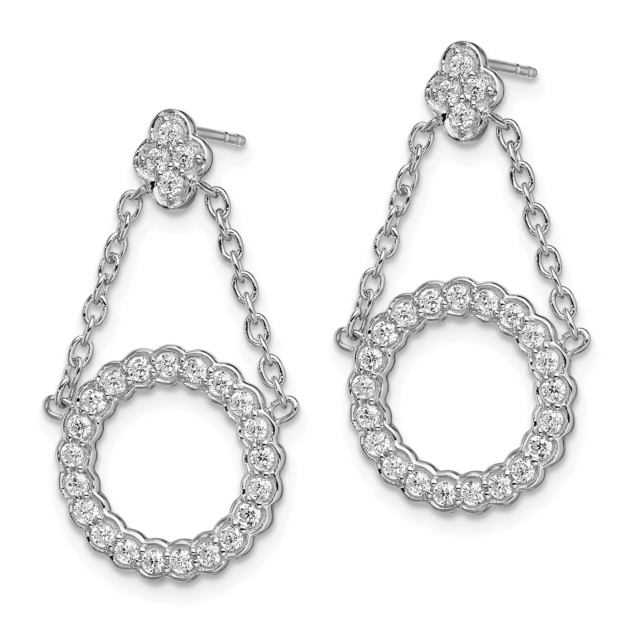 Lab Diamond Circle Chain Drop Dangle Earrings 14K White Gold - Fine Diamond
