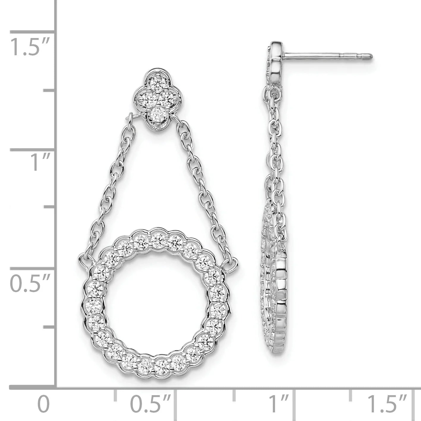 Lab Diamond Circle Chain Drop Dangle Earrings 14K White Gold - Fine Diamond