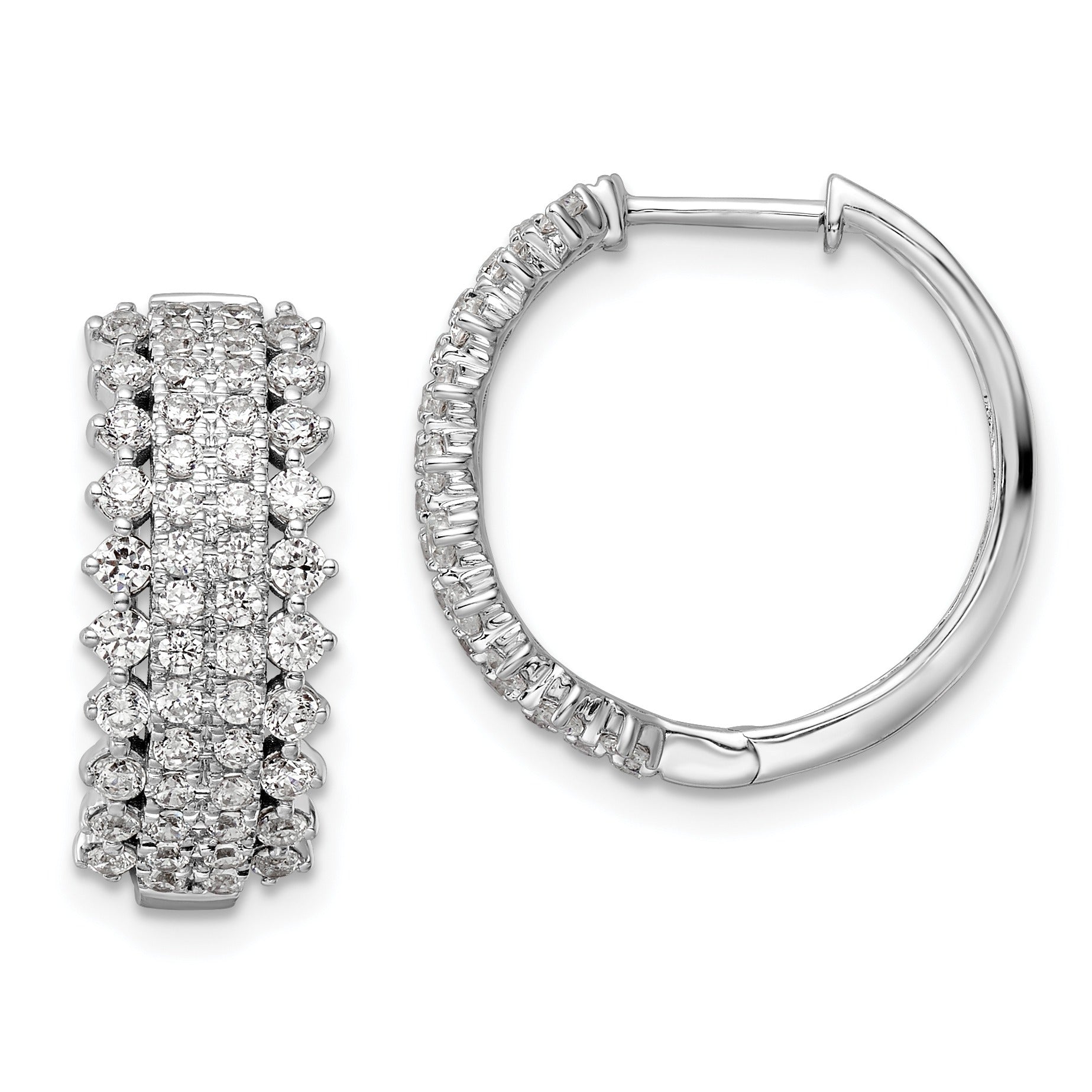 14K White Gold Lab Grown Diamond Hinged Hoop Earrings