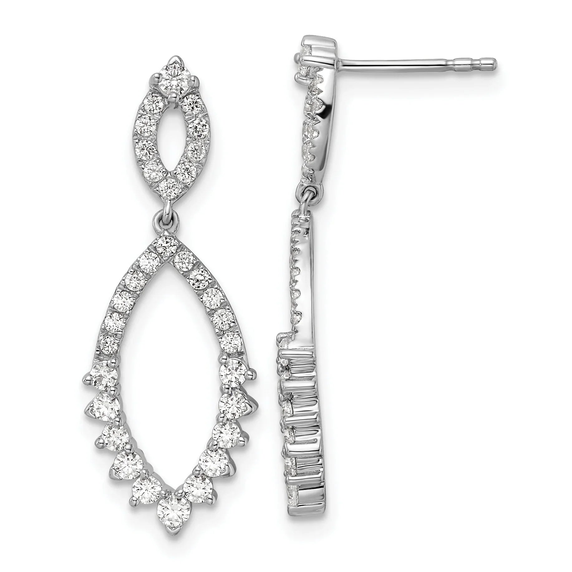 14k White Gold Lab Diamond Fashion Dangle Post Earrings - Fine Diamond