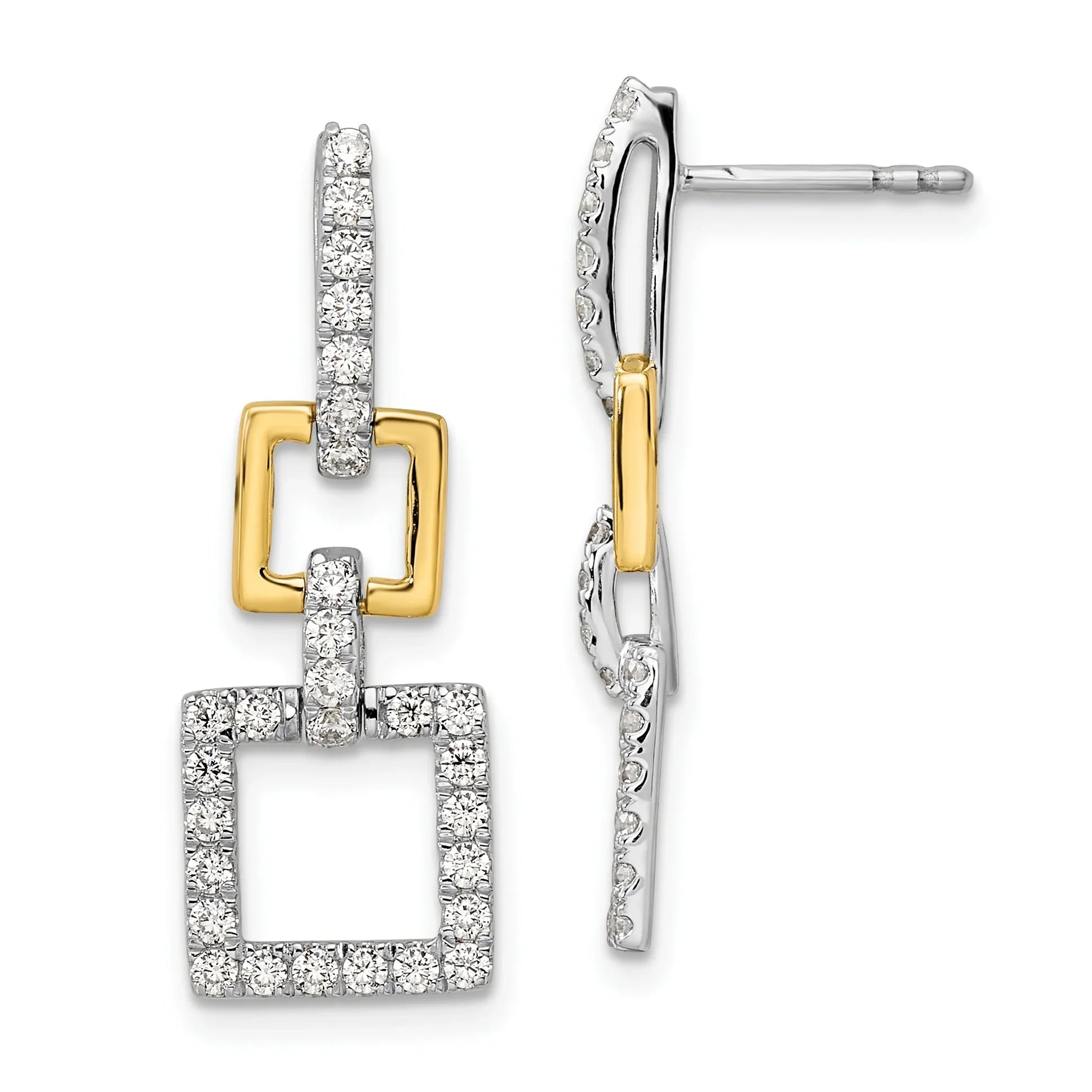 14k Two-Tone Lab Grown Diamond Square Link Dangle Earrings - Fine Diamond
